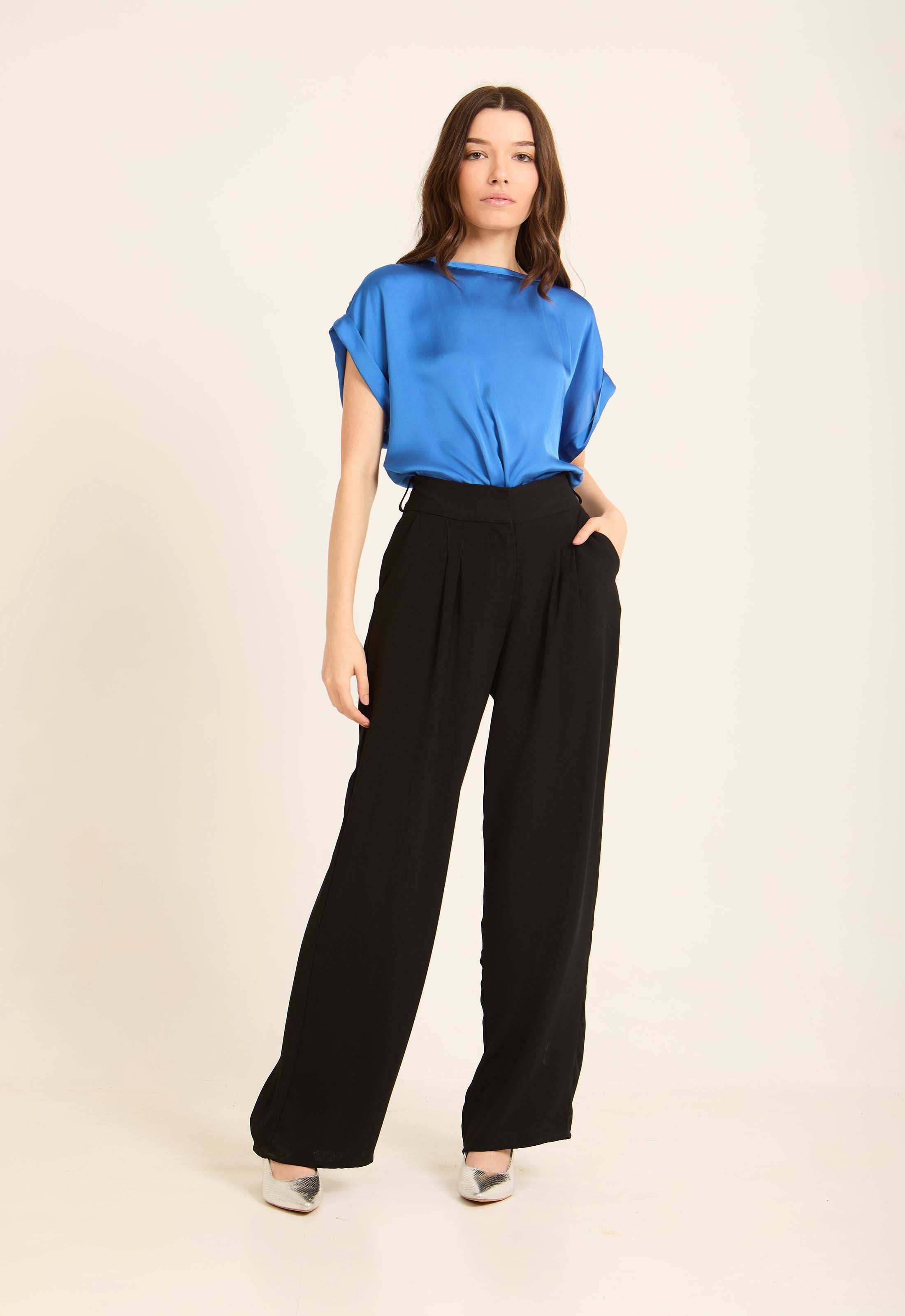 Roll-Up Short Sleeves Satin Top