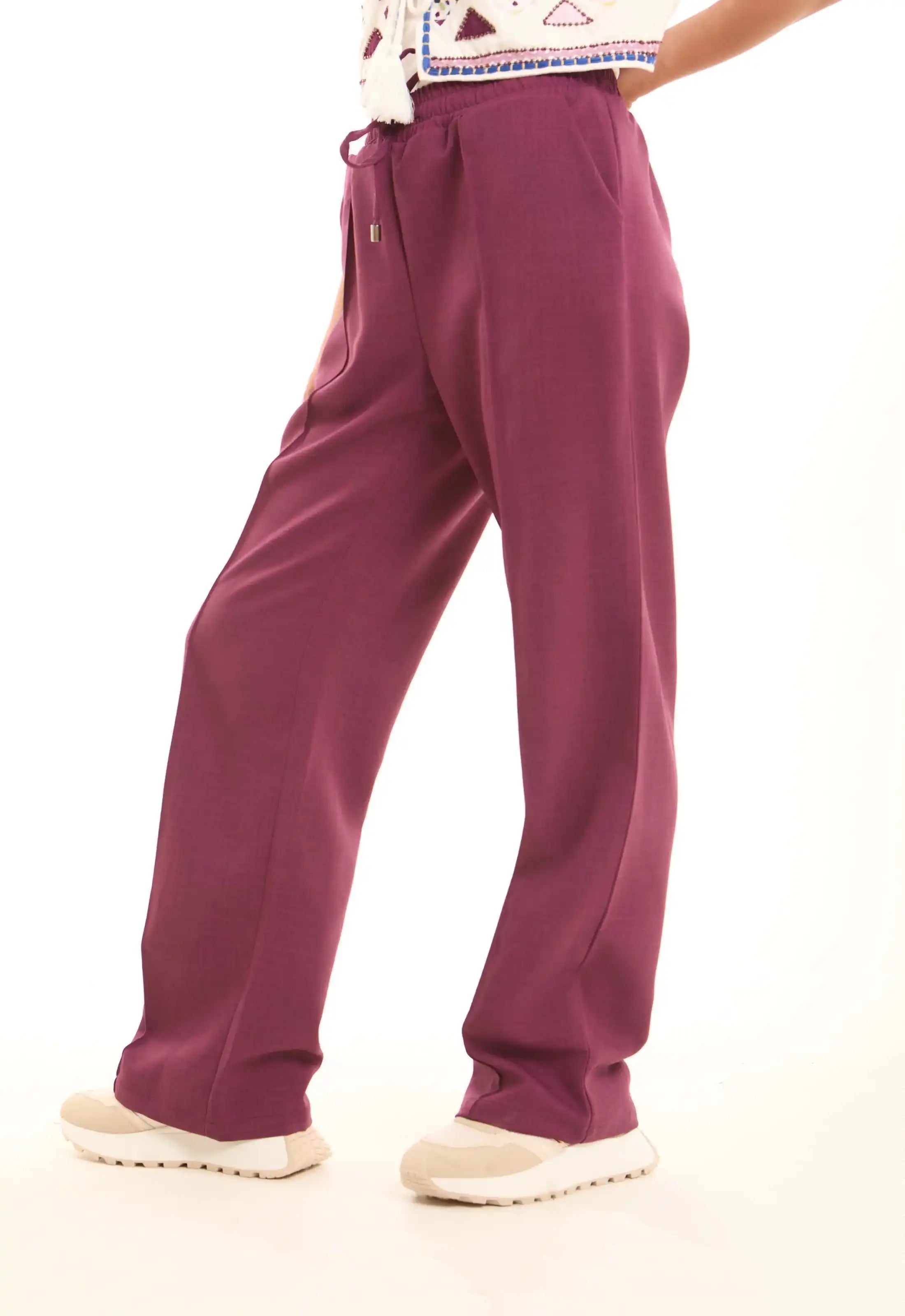 Wide-Leg Polyester Pants with Front Seam