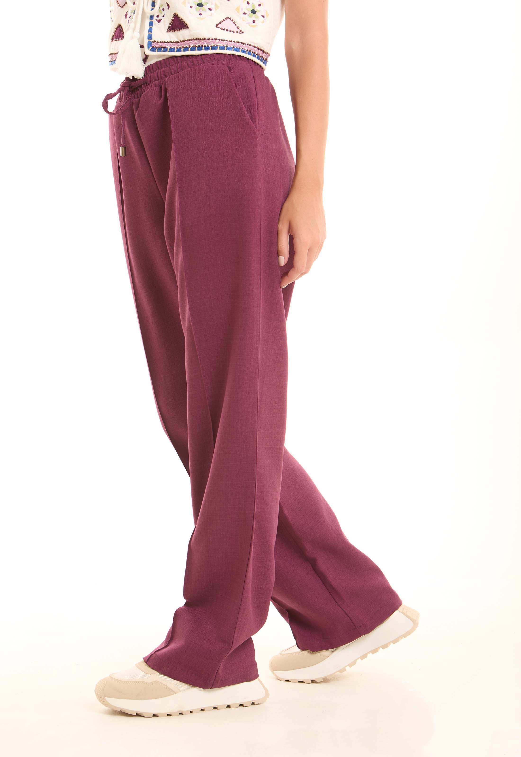 Wide-Leg Polyester Pants with Front Seam