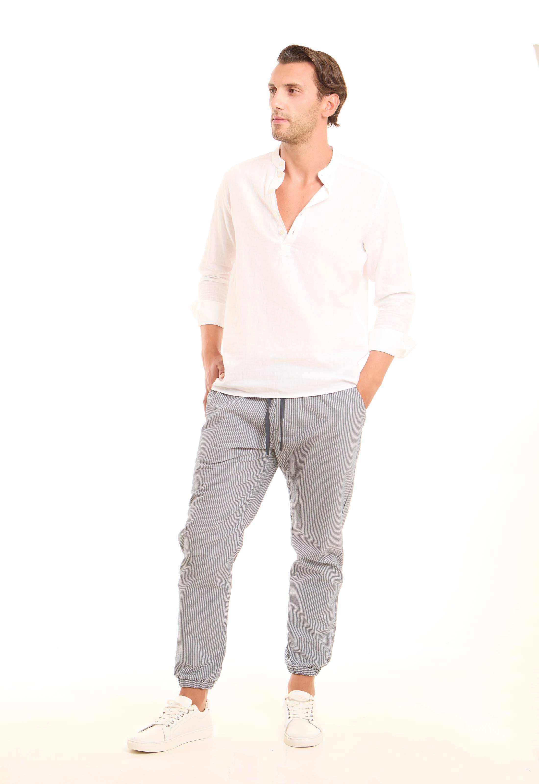 Striped Elastic-Hem Jogger Pants