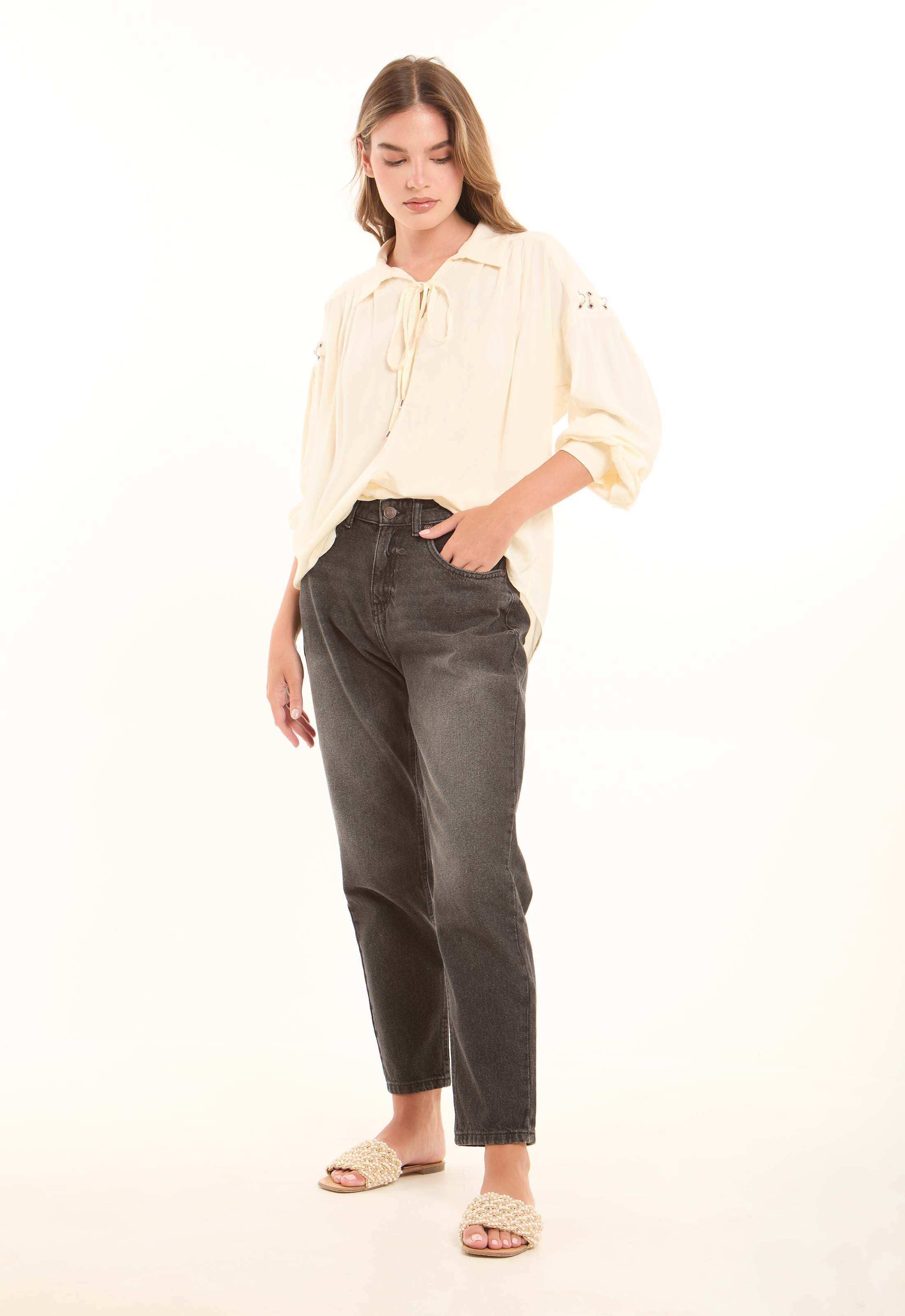 Dark Grey Straight-Leg Cotton Pants
