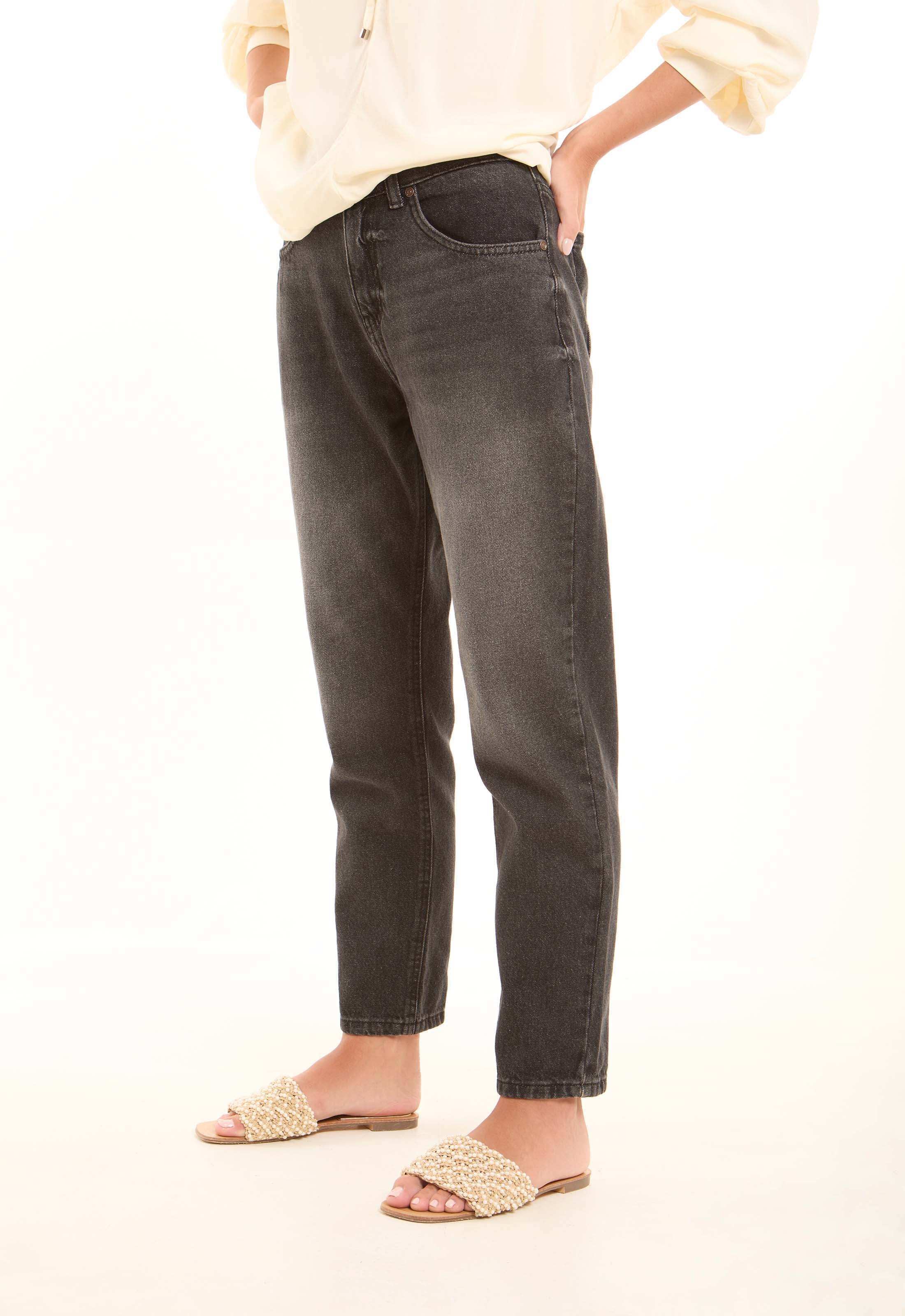 Dark Grey Straight-Leg Cotton Pants