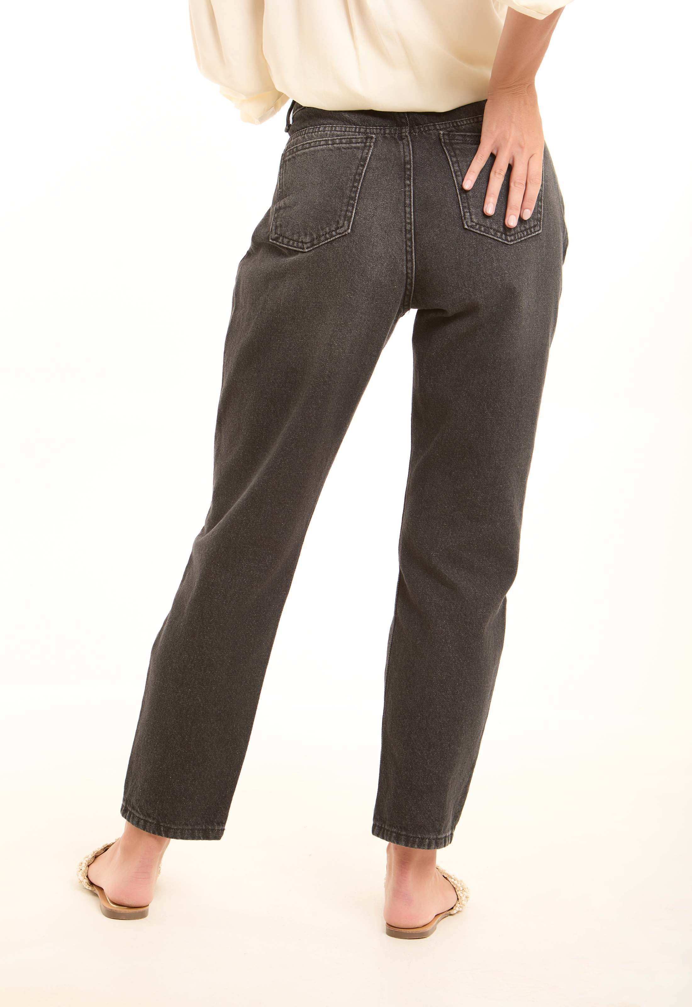 Dark Grey Straight-Leg Cotton Pants