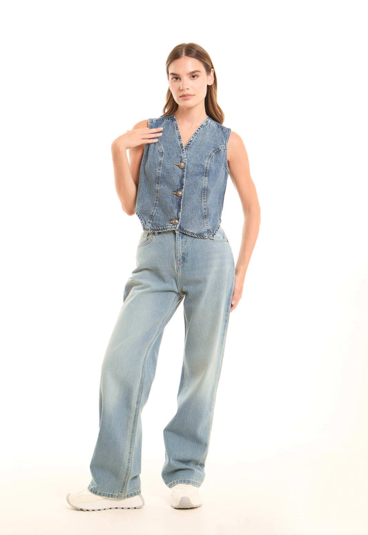Washed Blue Straight-Leg Denim