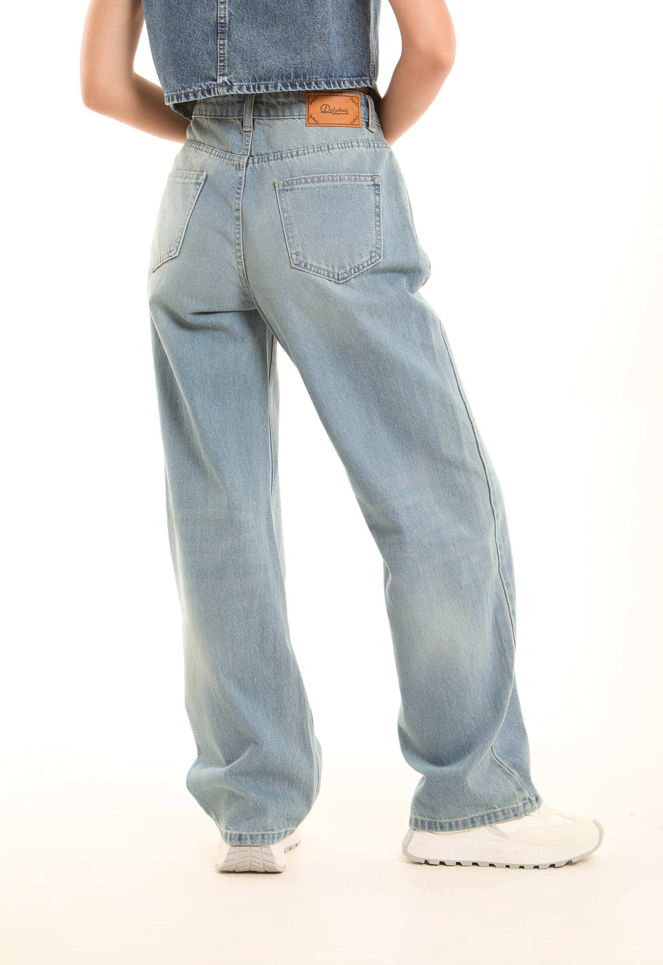 Washed Blue Straight-Leg Denim
