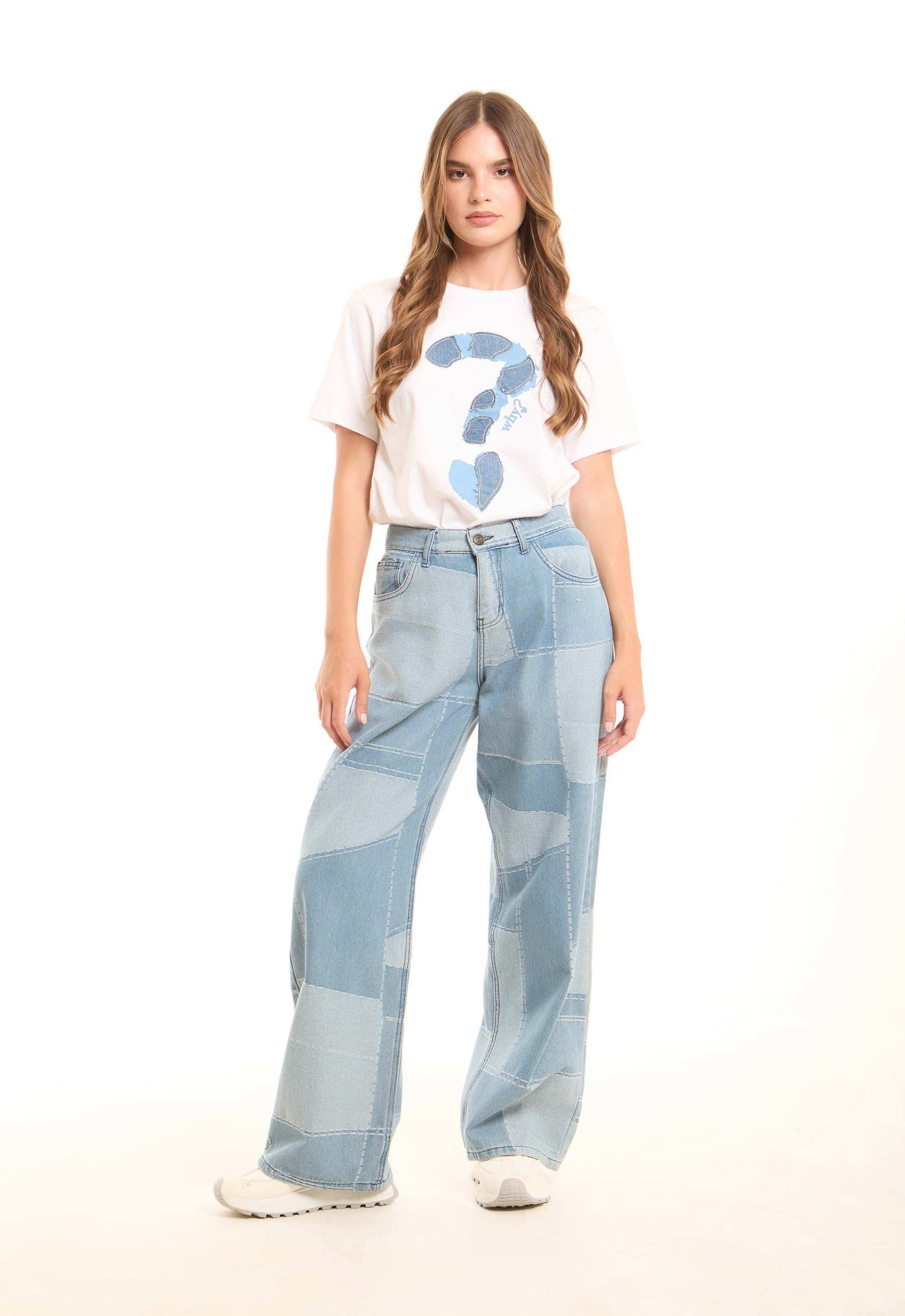Patchwork Wide-Leg Denim Pants