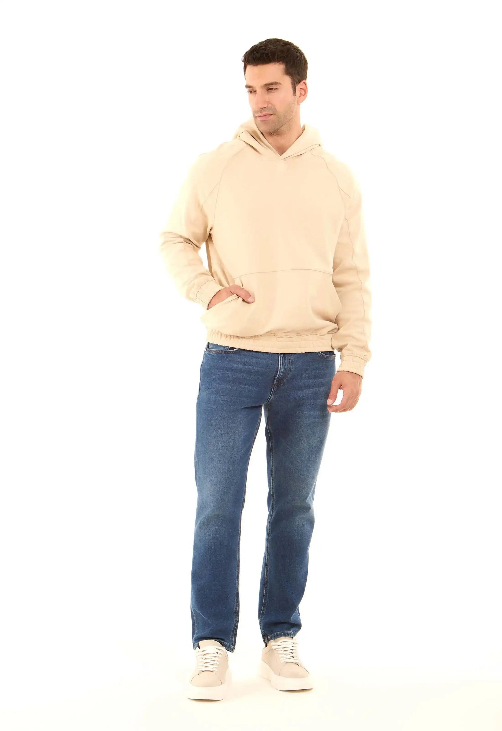Regular Fit Solid Hoodie with Side Pockets