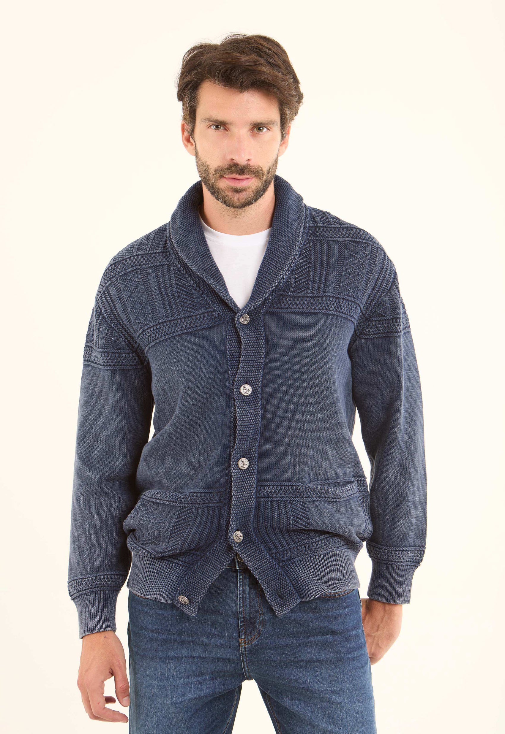 Elegant Knitted Cardigan with Shawl Collar