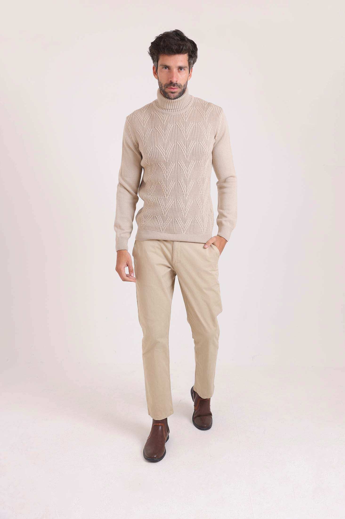 Ribbed Turtle Neck Knitted Pullover