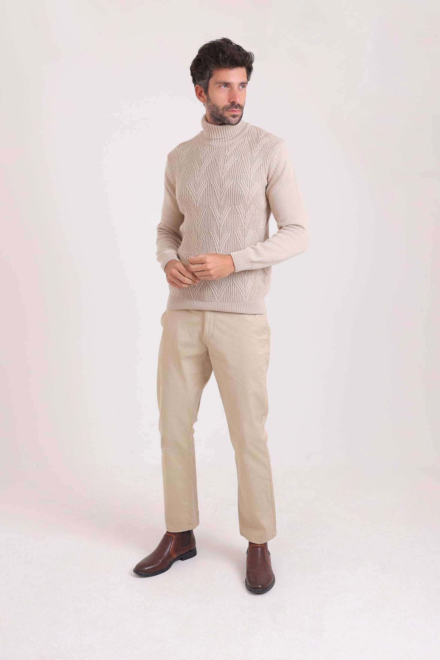 Ribbed Turtle Neck Knitted Pullover