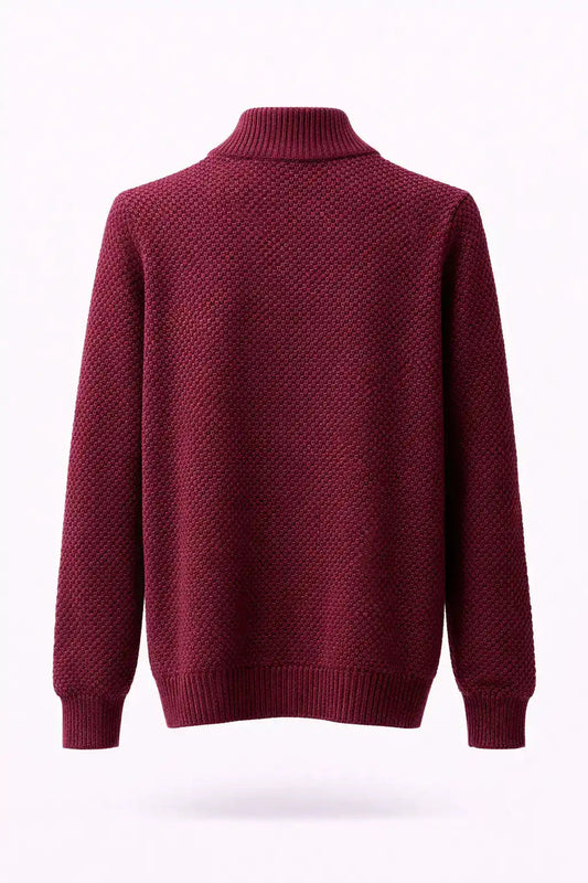 Zipped Stand Collar Knitted Winter Sweater