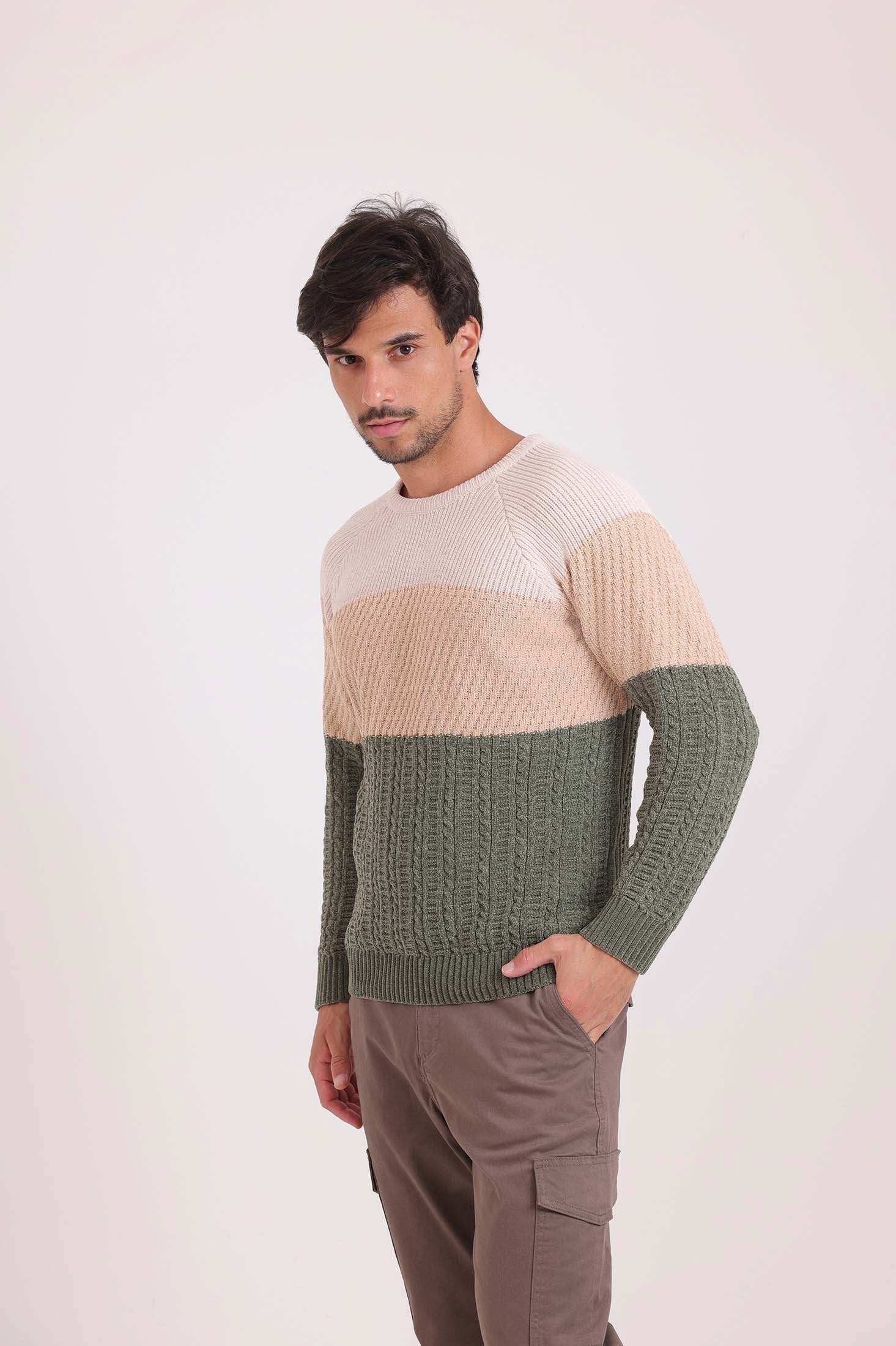 Tri-Tone Multiple Knits Pullover