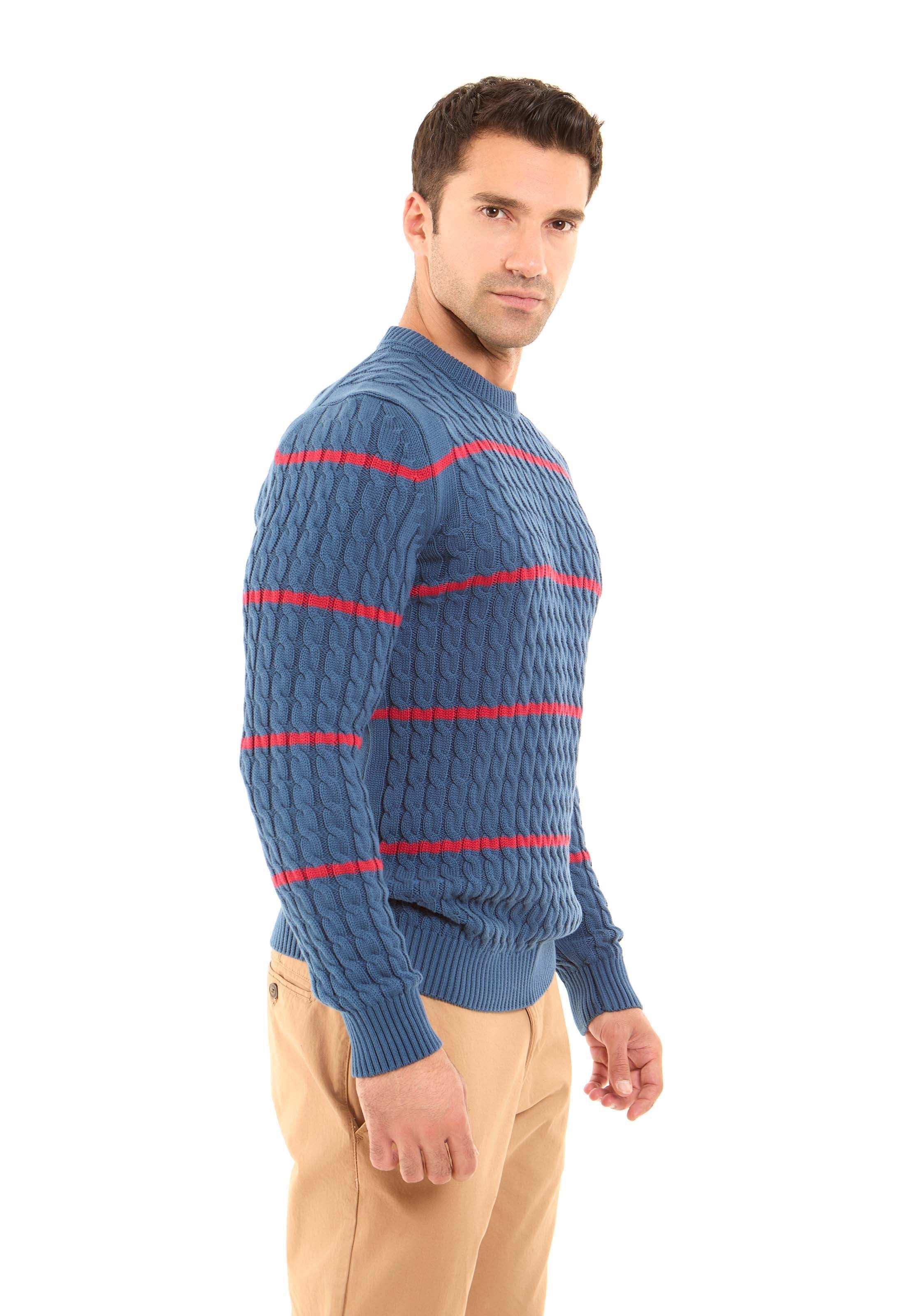 Braided Knit Striped Round Neck Pullover