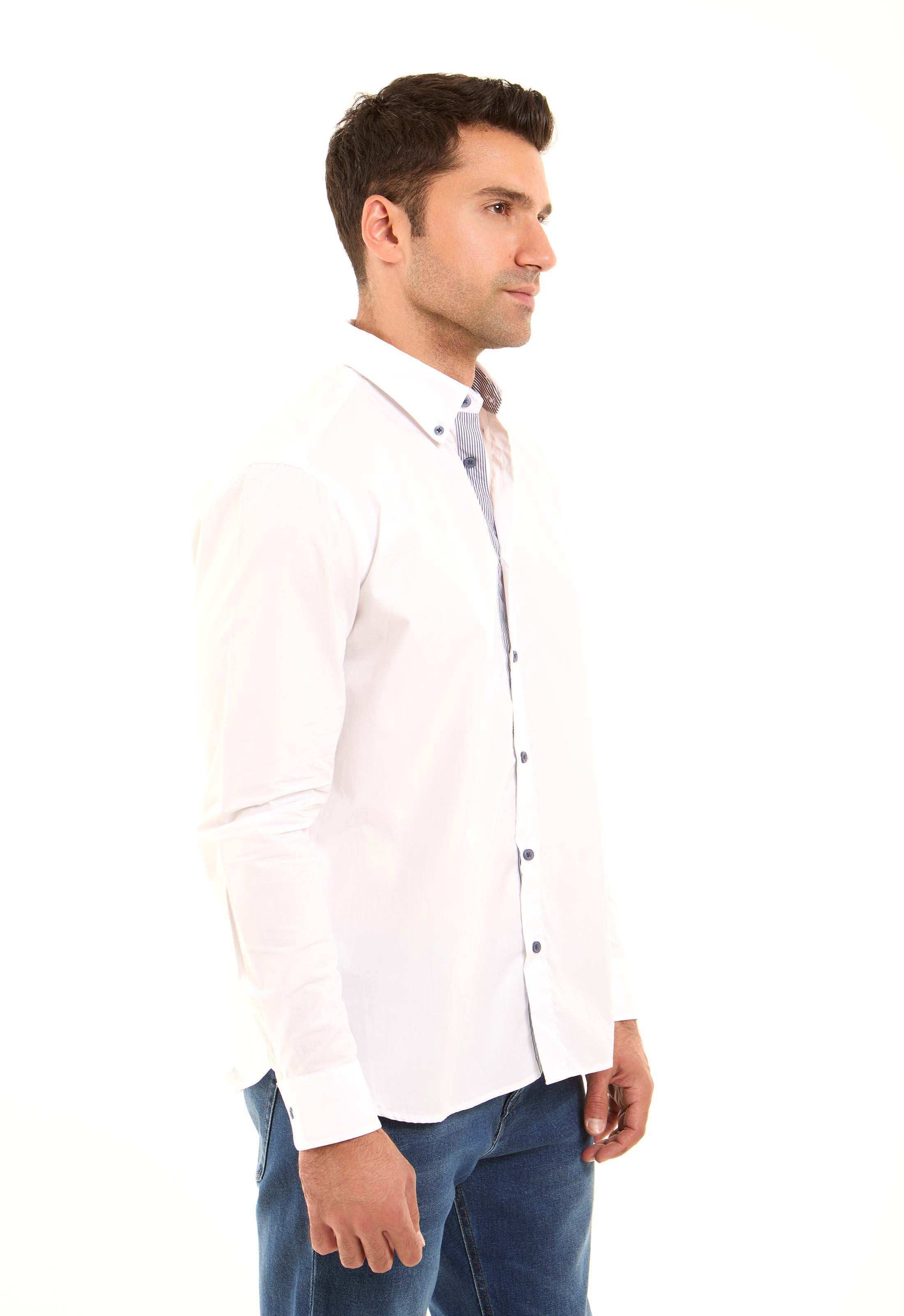 Solid Classic Shirt with Striped Neckline