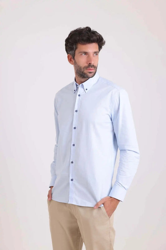 Solid Classic Shirt with Striped Neckline