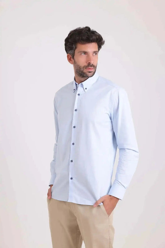 Solid Classic Shirt with Striped Neckline