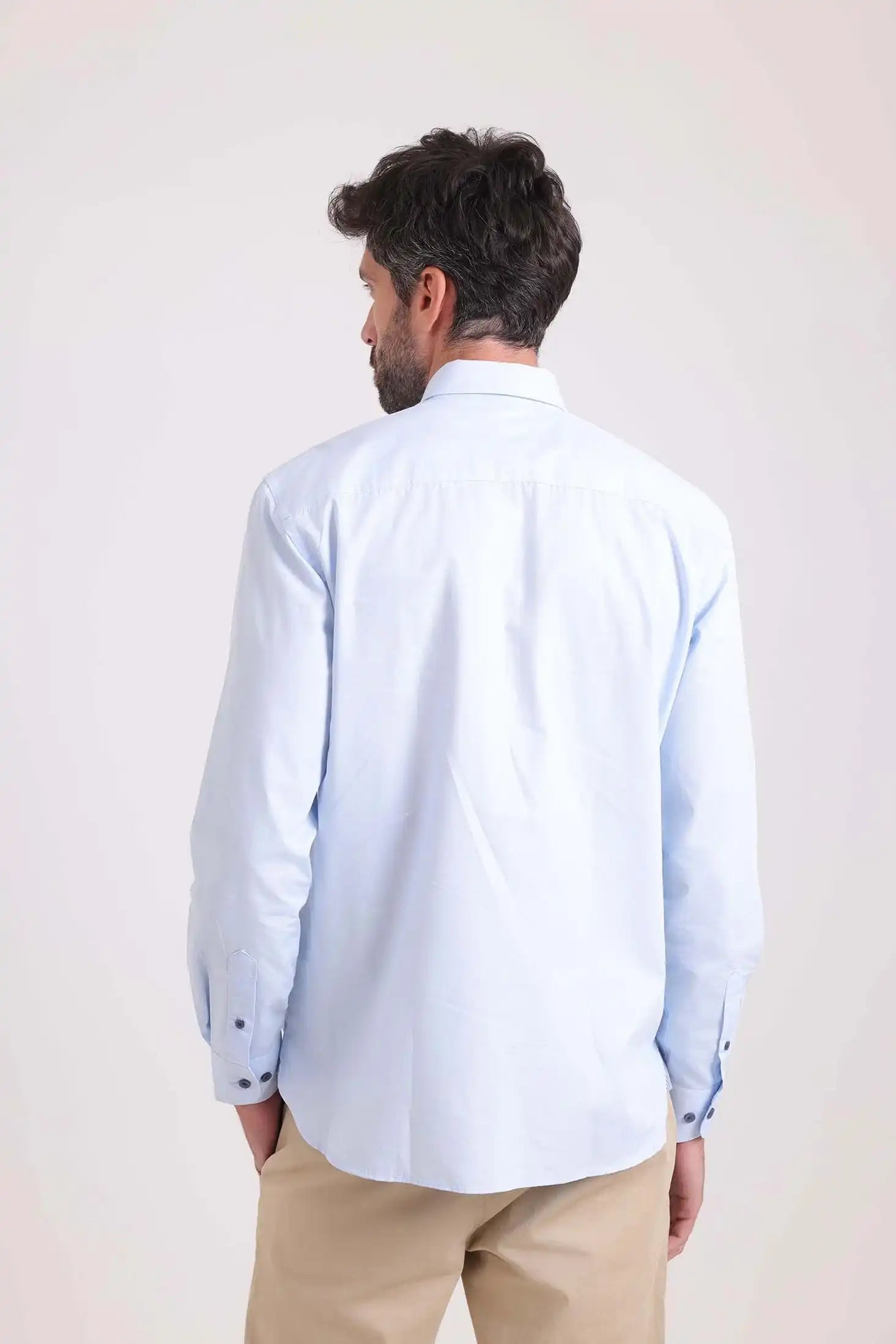Solid Classic Shirt with Striped Neckline