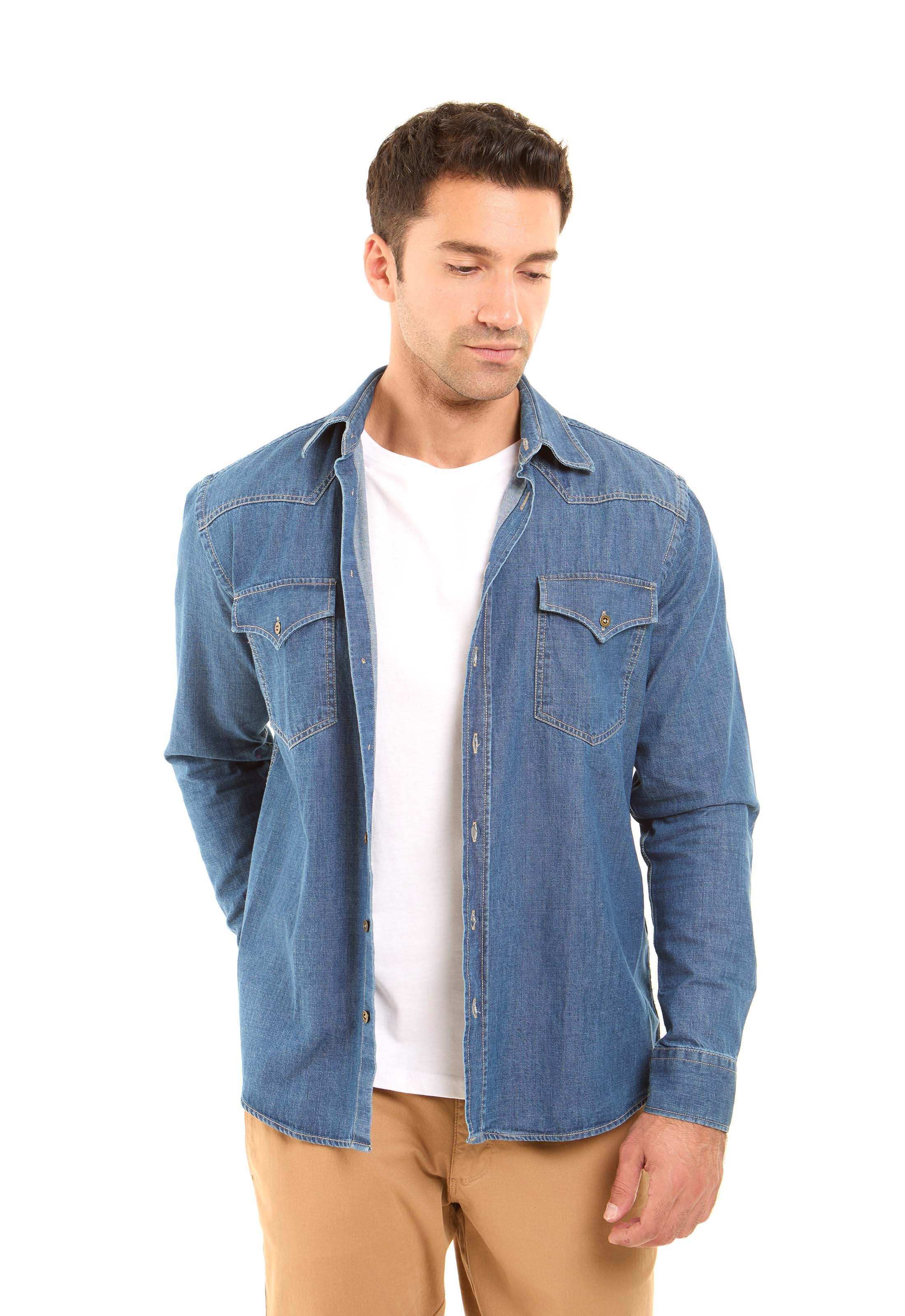 Long Sleeves Buttoned Denim Shirt