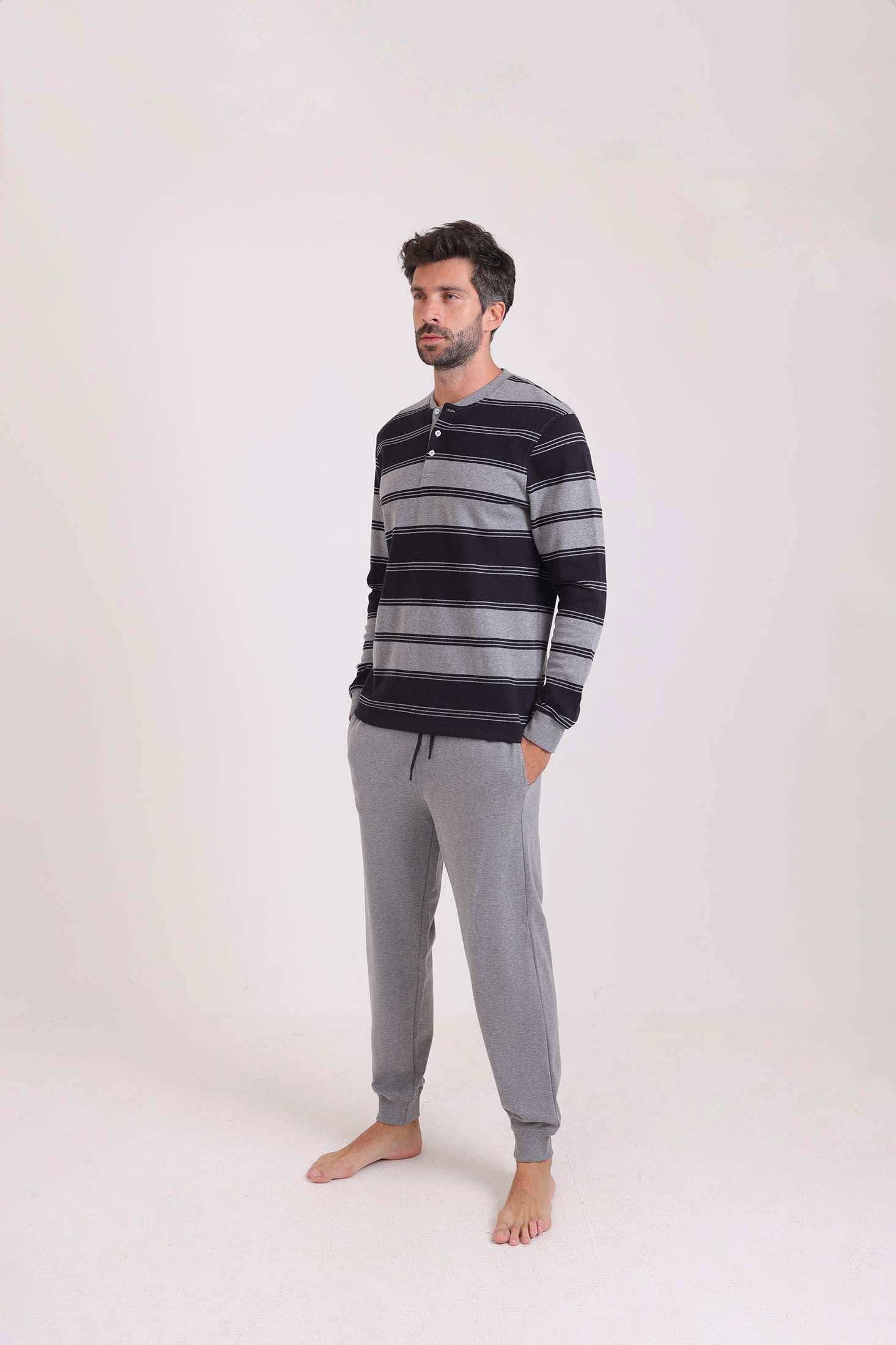 Striped Top & Drawstring Pants Pajama Set