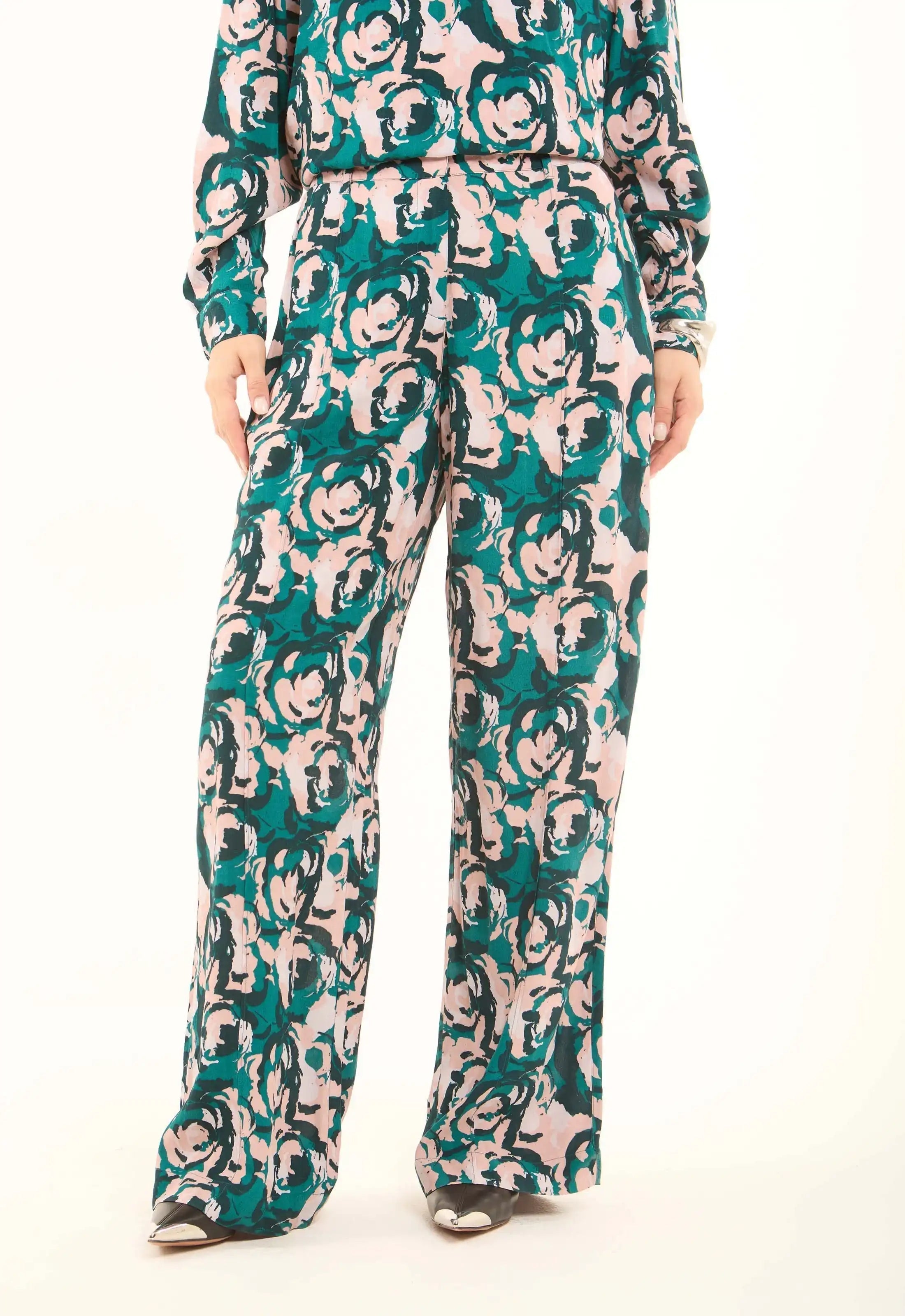 Floral Printed Viscose Wide-Leg Pants