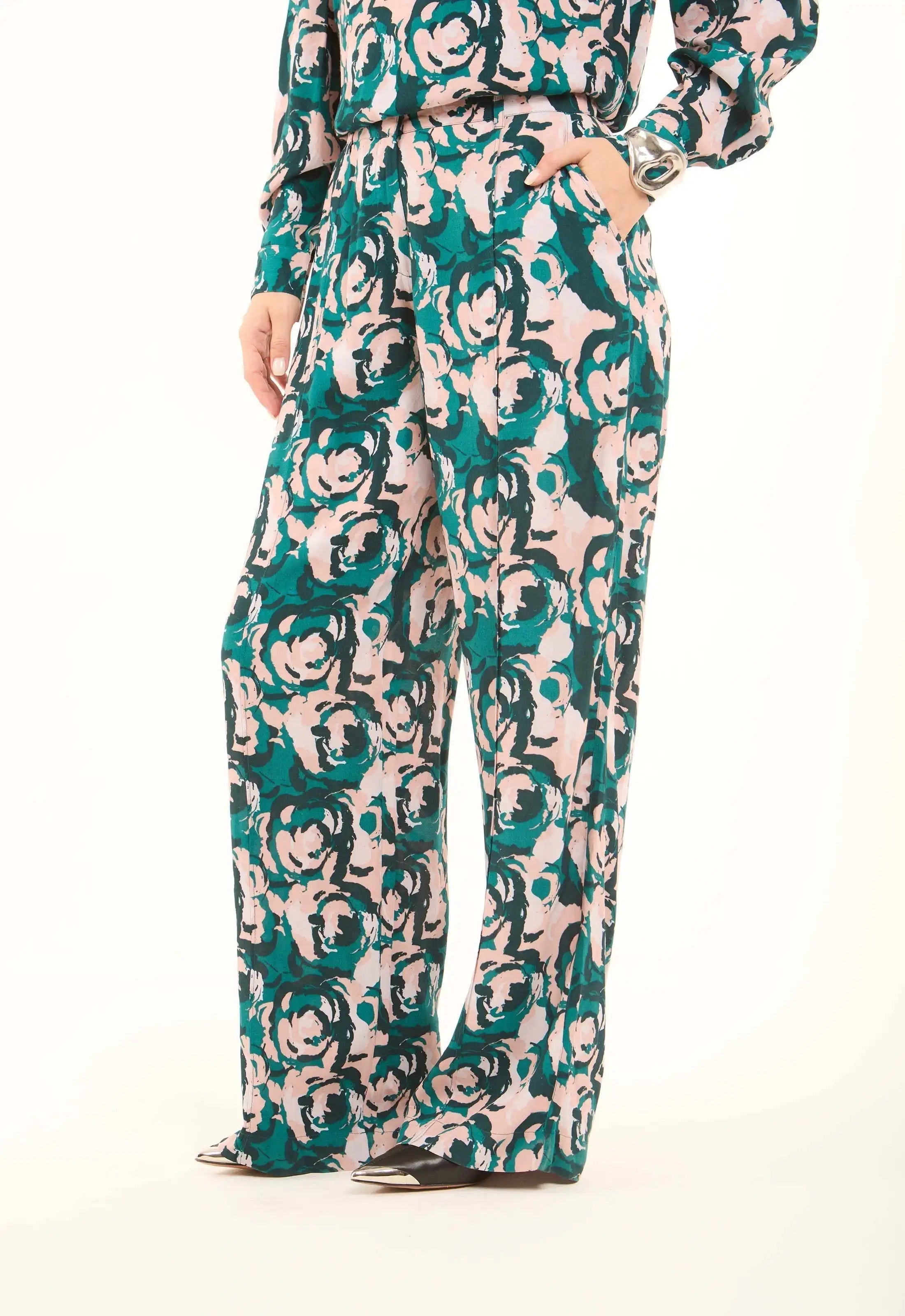Floral Printed Viscose Wide-Leg Pants