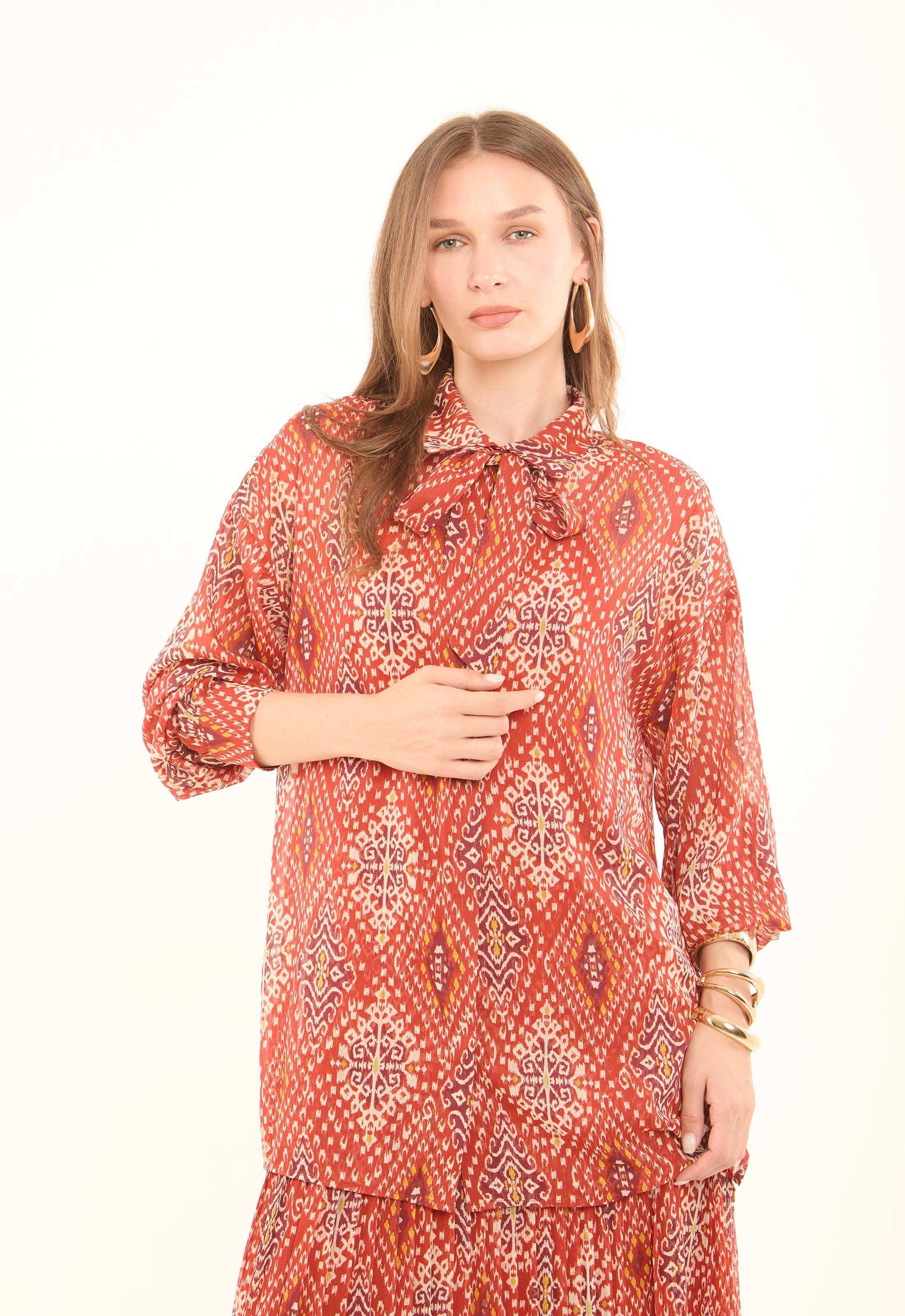 Printed Tie-Neck Blouse