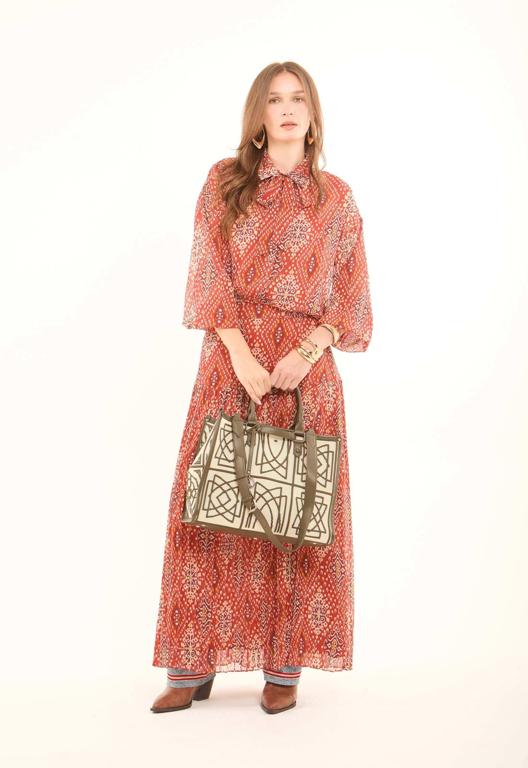 Patterned Chiffon Zipped Maxi Skirt