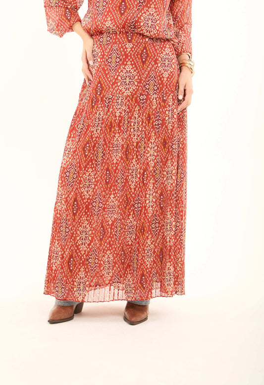 Patterned Chiffon Zipped Maxi Skirt