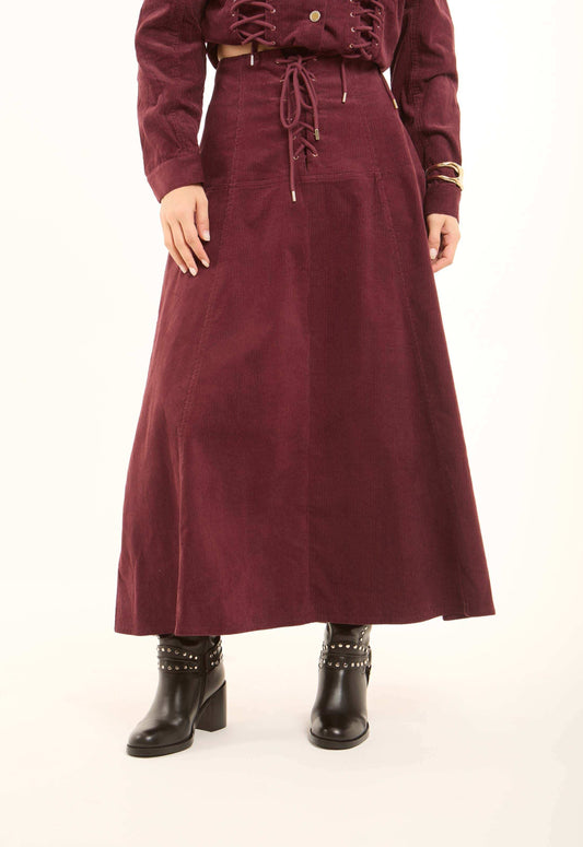 Front Lace-Up Ribbed A-Line Skirt