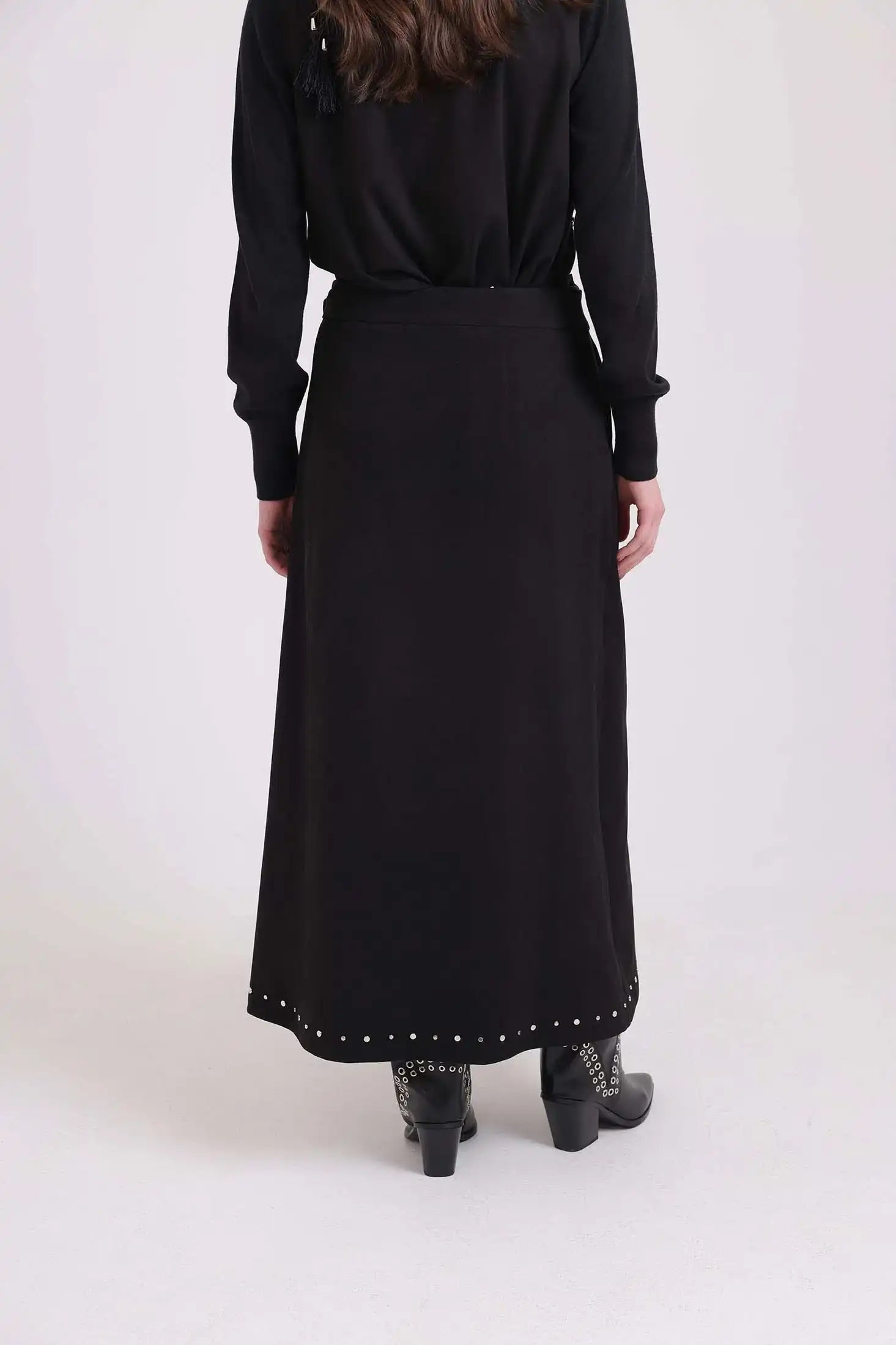 Comfy A-Line Skirt with Metal Studs Trim