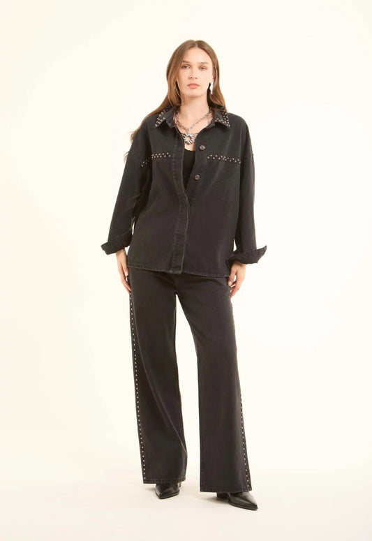 Studded-Side Wide-Leg Jeans