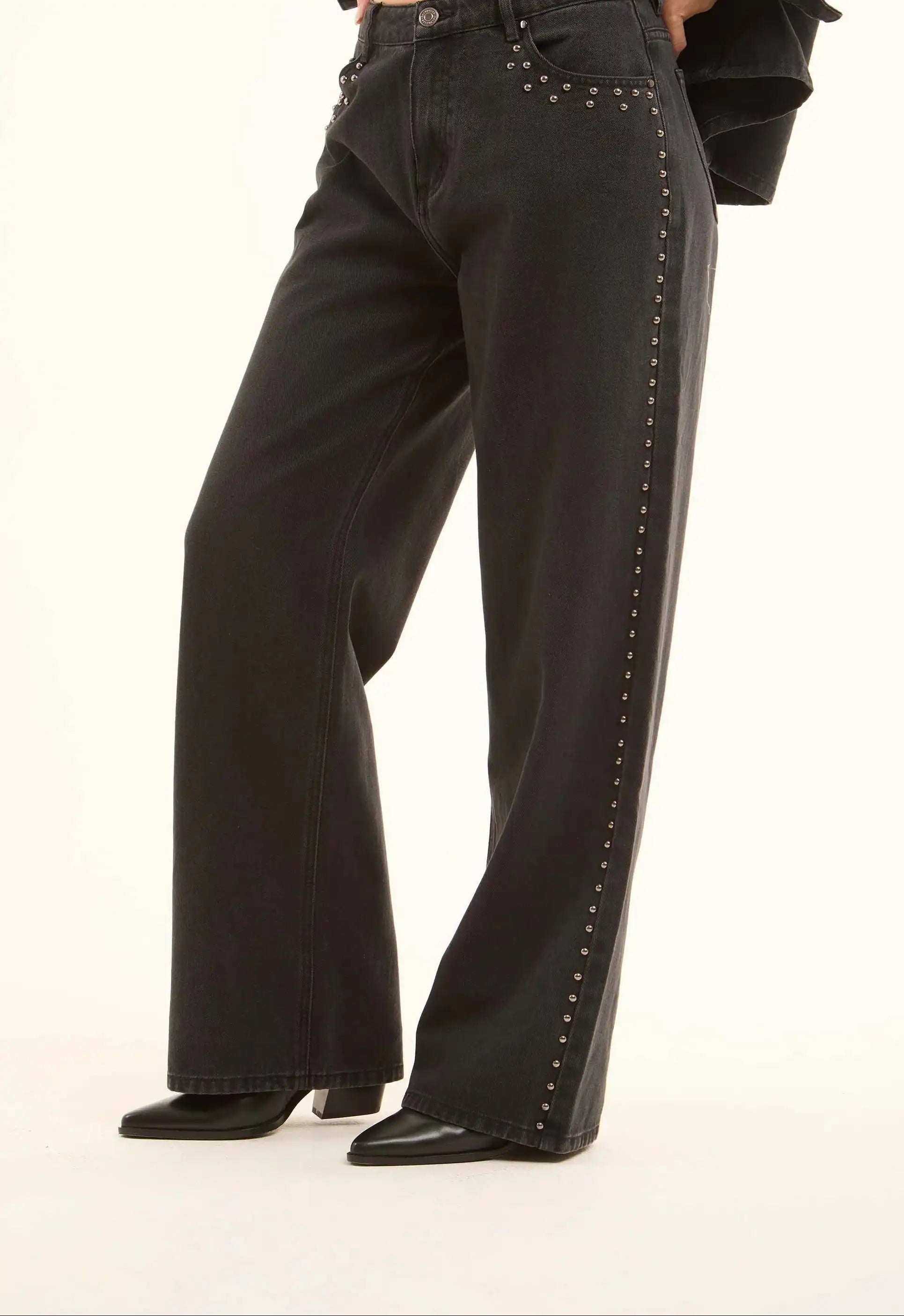 Studded-Side Wide-Leg Jeans