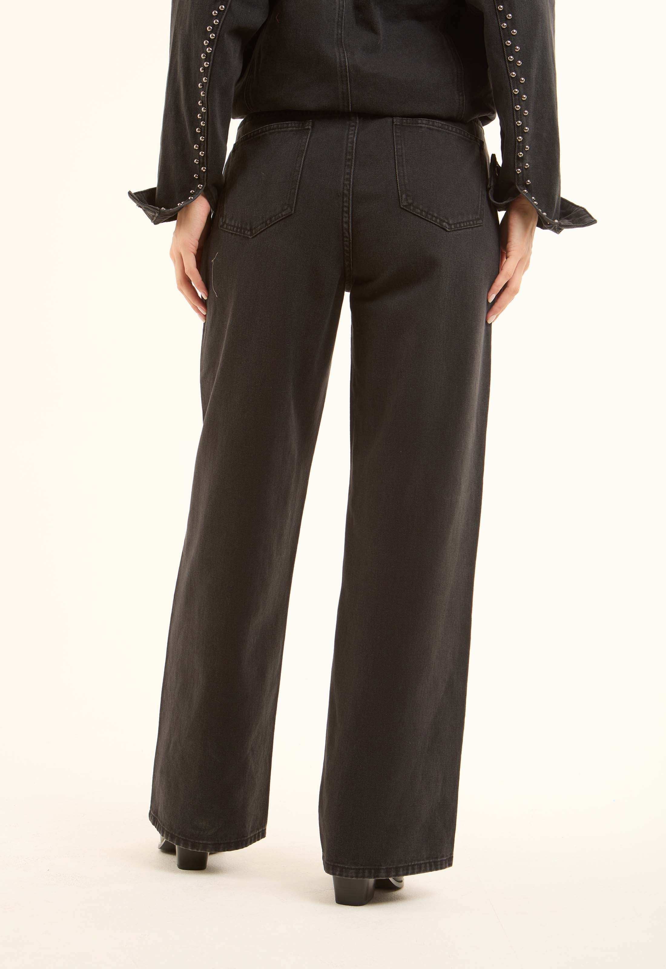 Studded-Side Wide-Leg Jeans