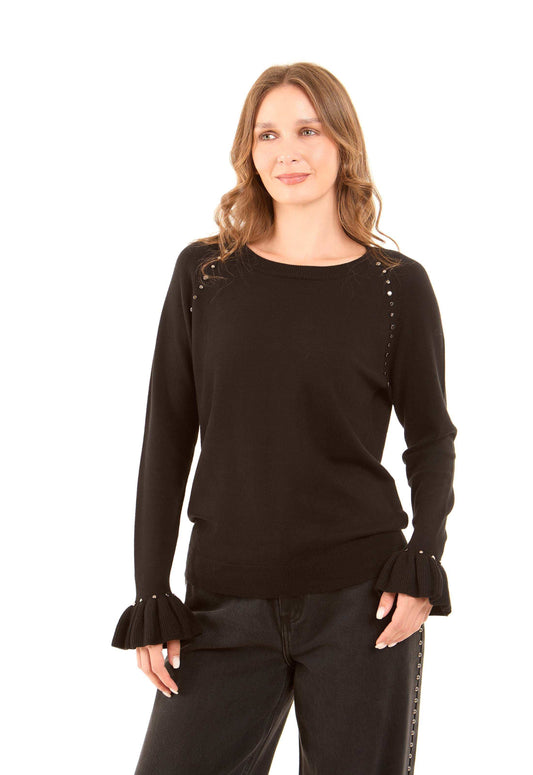Metal Studs Pullover with Ruffled Pullover