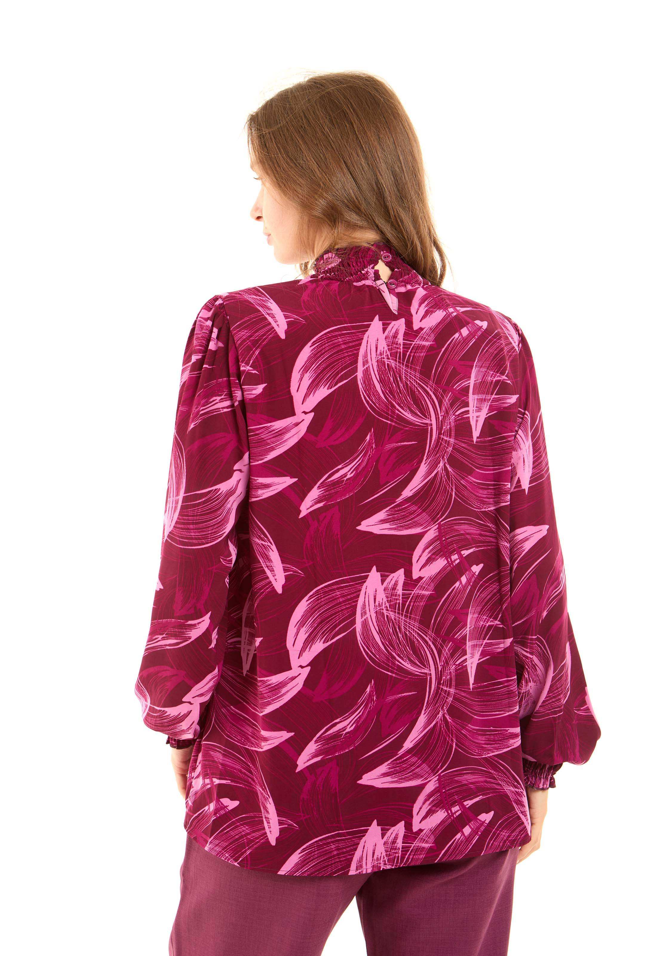 Printed High-Neck Blouse with Gathered Sleeves