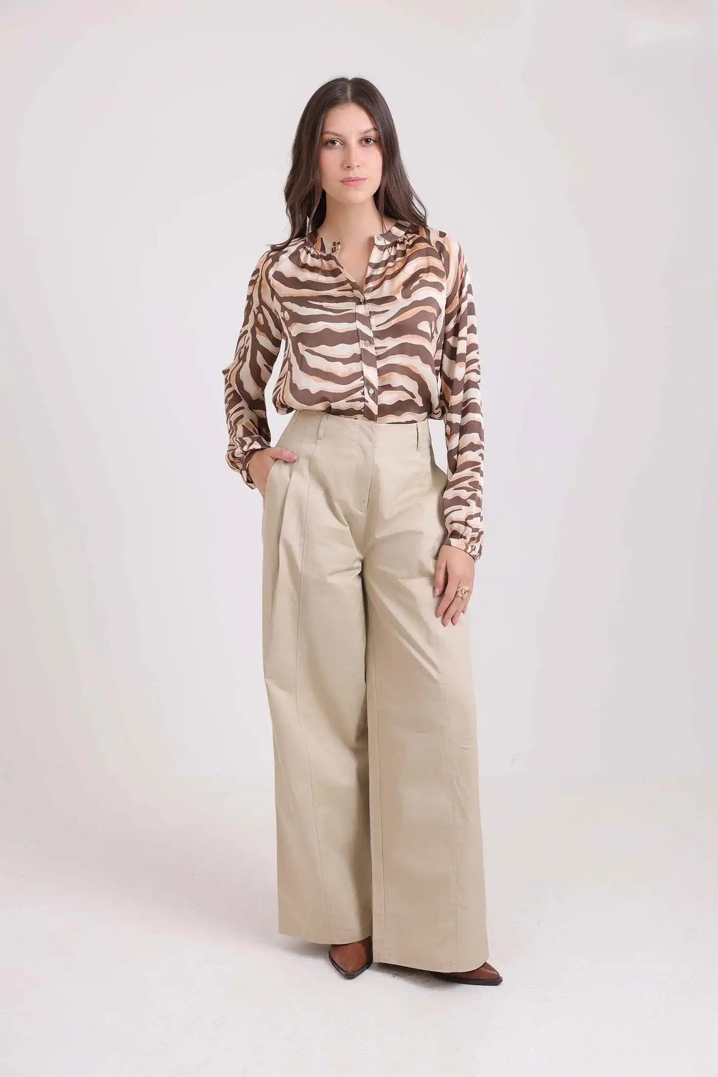 Long Sleeves Bi-Tone Zebra Shirt