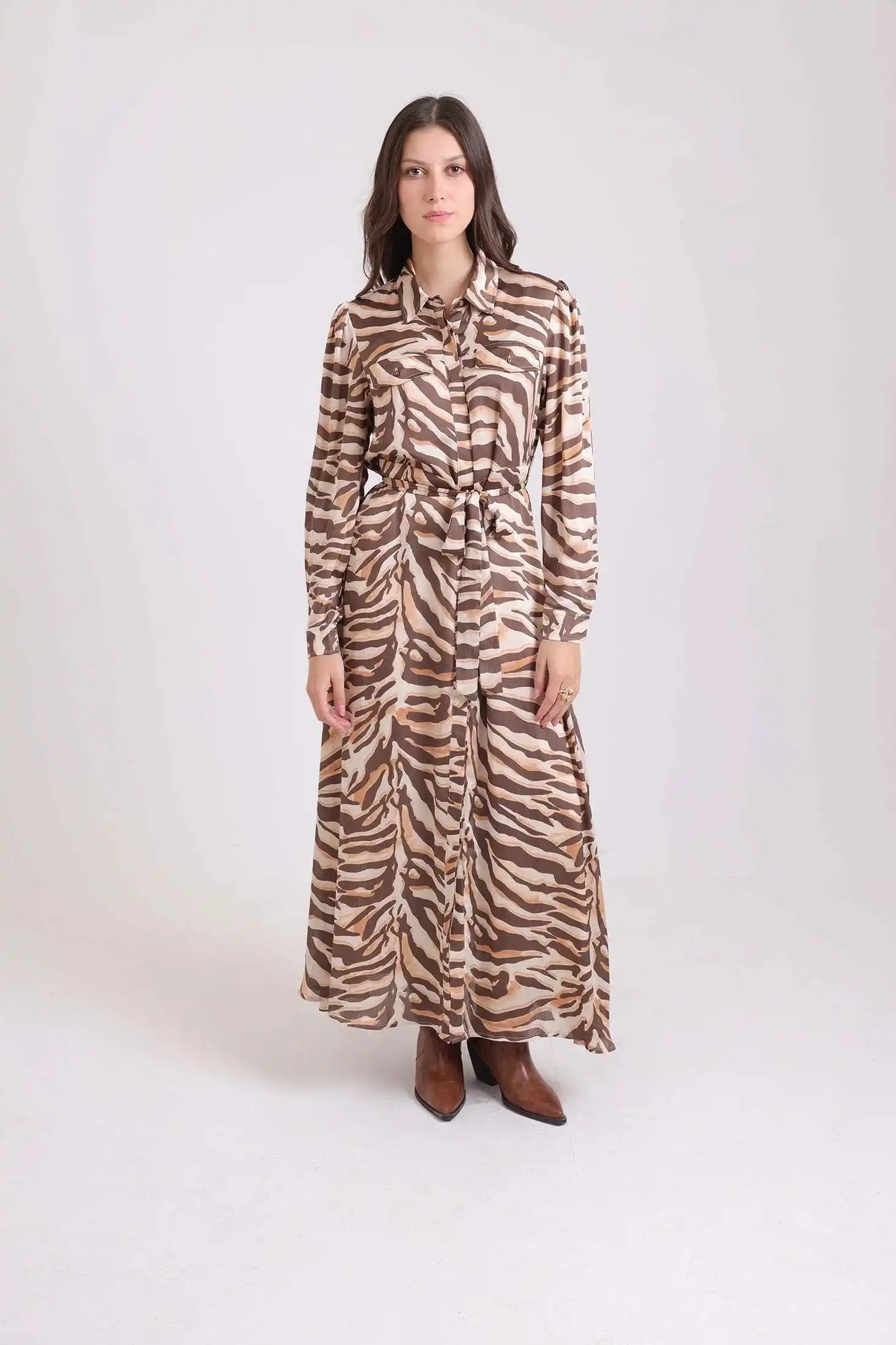 Maxi Zebra Dress with Drawstring Waist