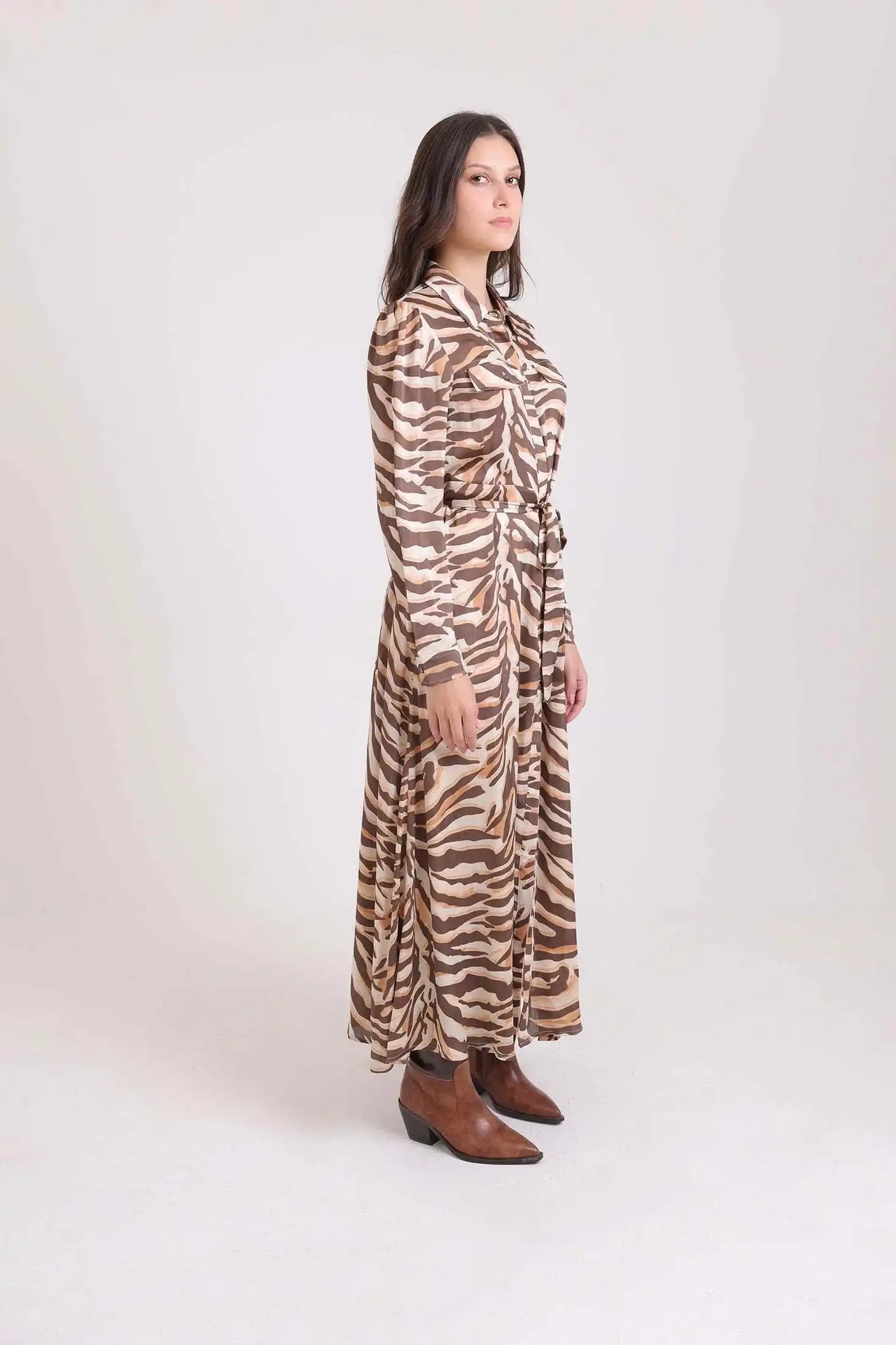Maxi Zebra Dress with Drawstring Waist