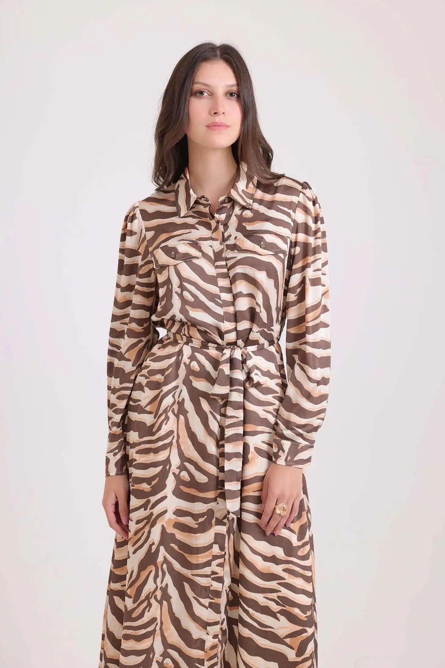 Maxi Zebra Dress with Drawstring Waist