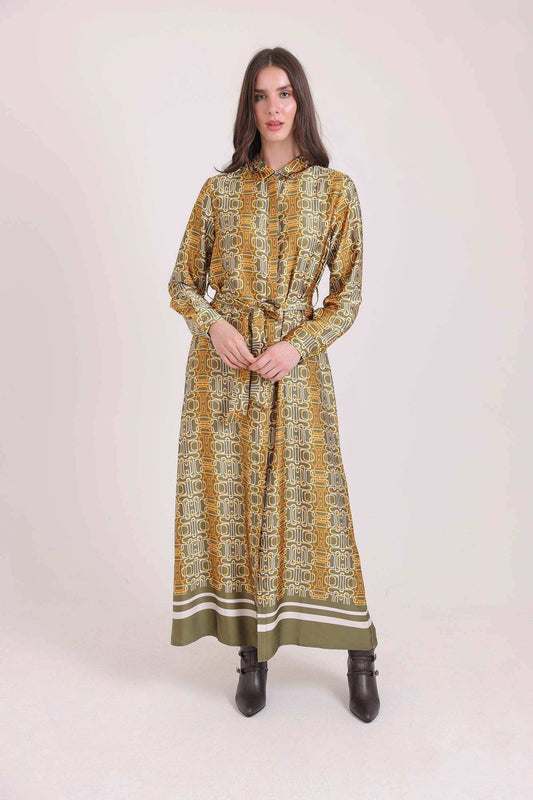 Patterned Long Sleeves Summer Maxi Dress