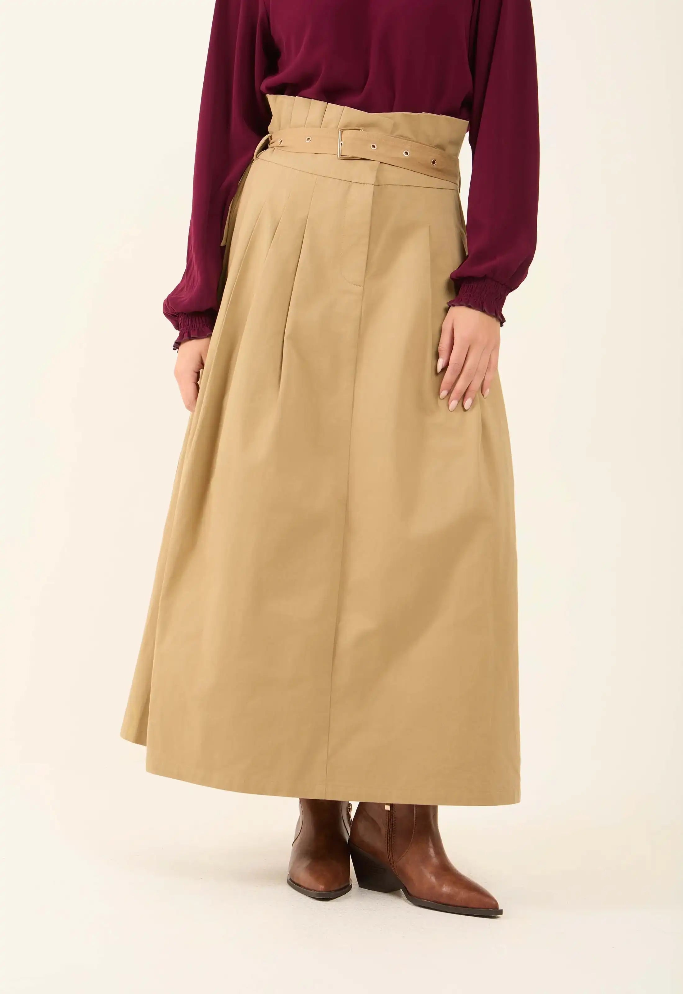 High-Waisted Belted Casual Skirt