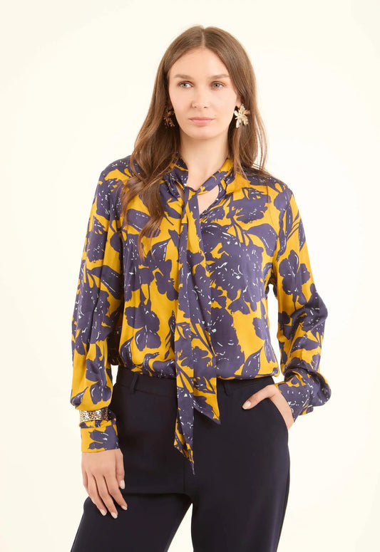 Floral Tie-Neck Viscose Blouse
