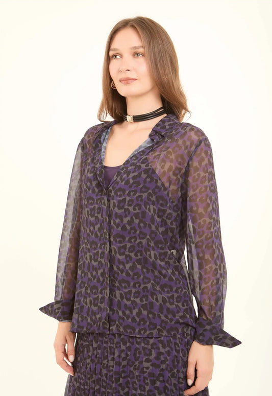 Sheer Leopard Print Viscose Blouse