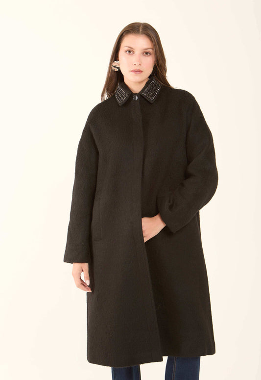 Embellished Collar Wool-Blend Coat