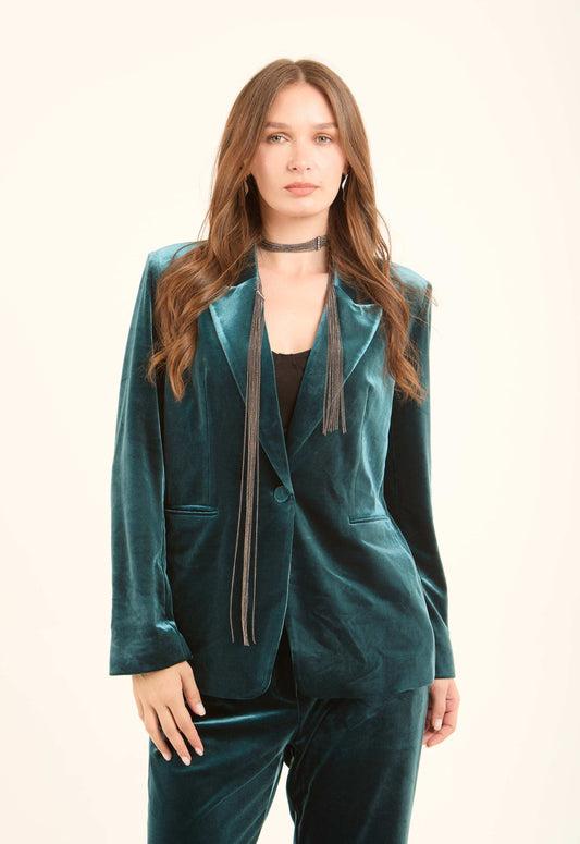 Velvet Single-Breasted Blazer
