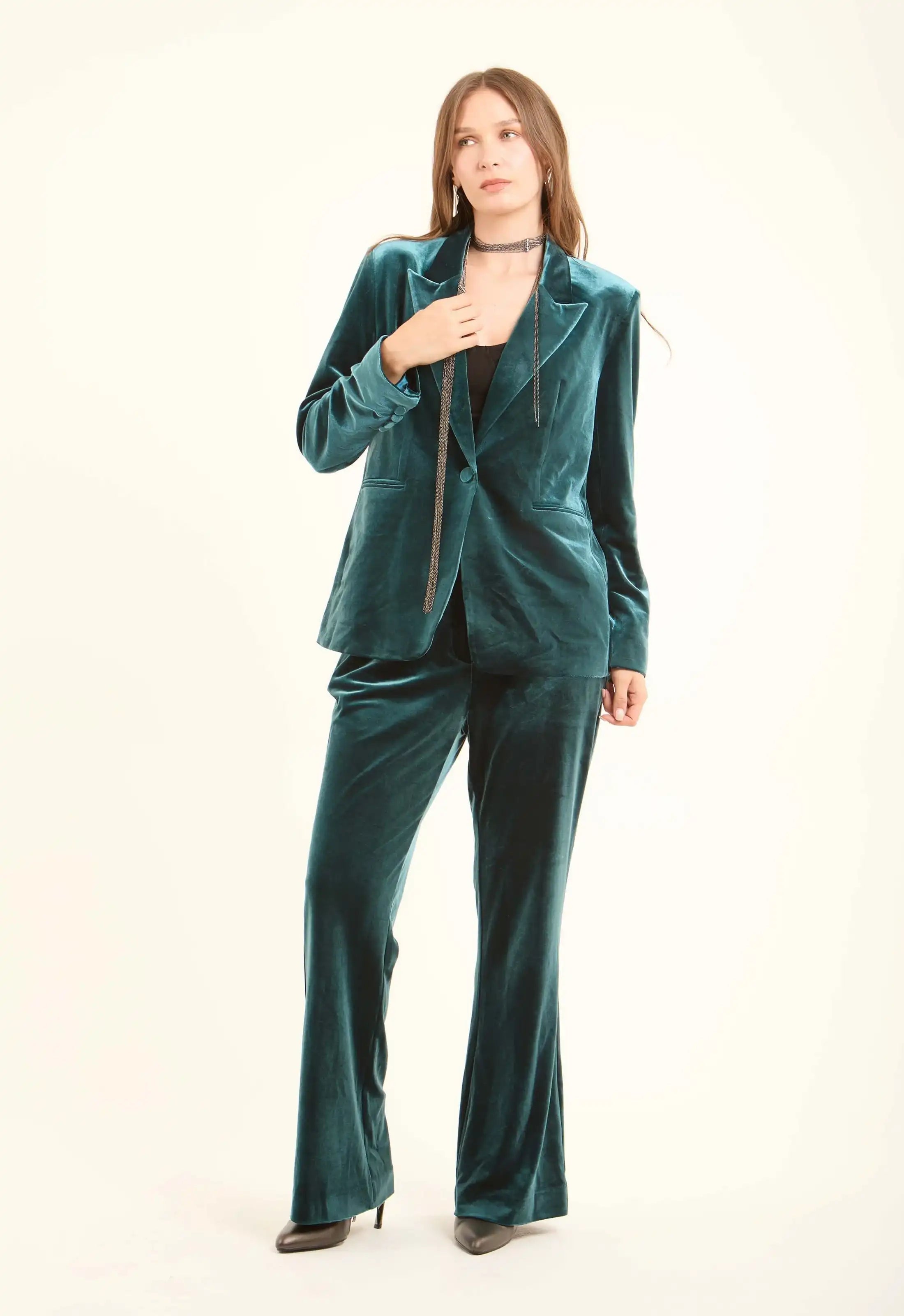 Velvet Single-Breasted Blazer