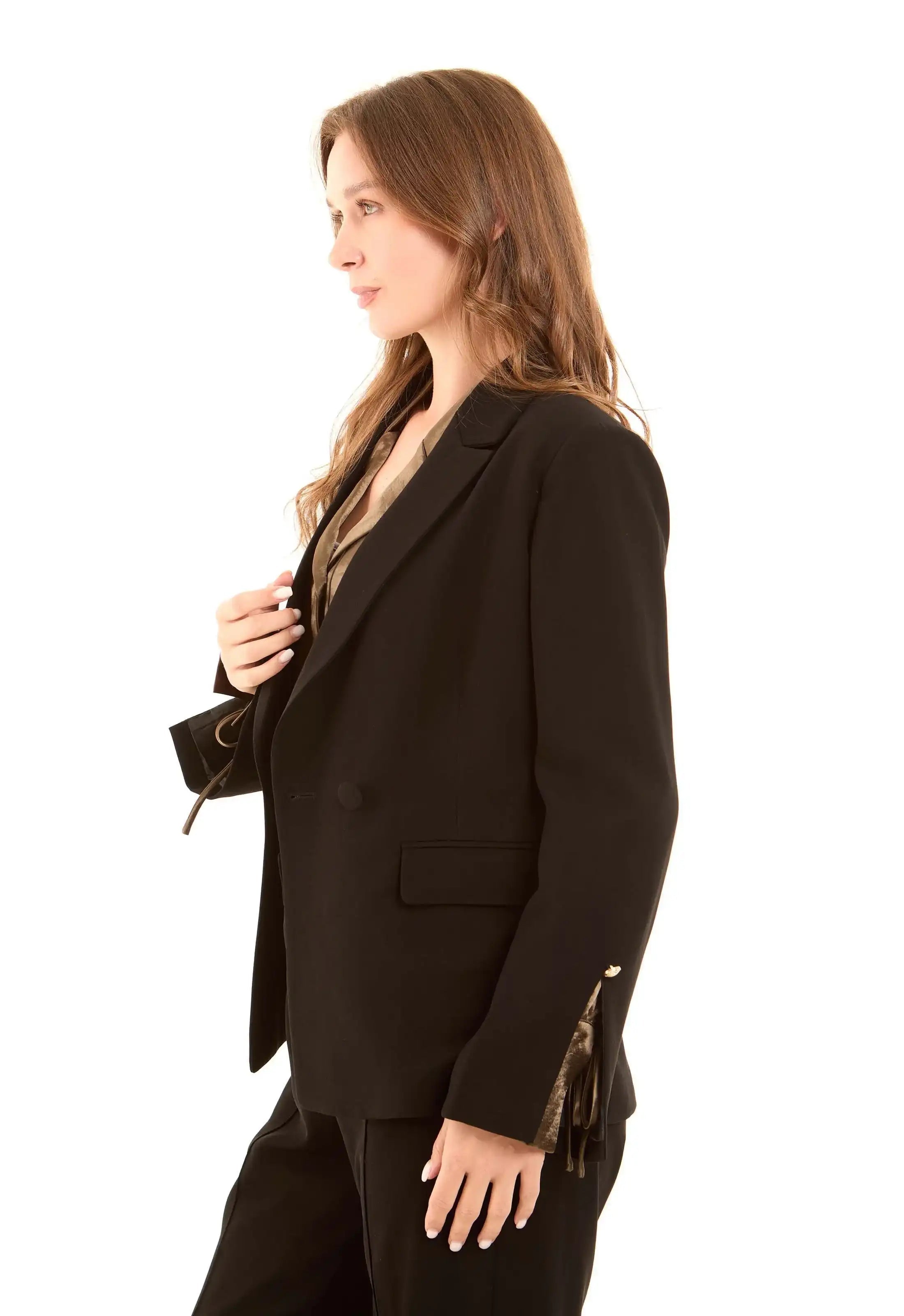 Tailored Polyester Blazer with Sleeve Tie Detail