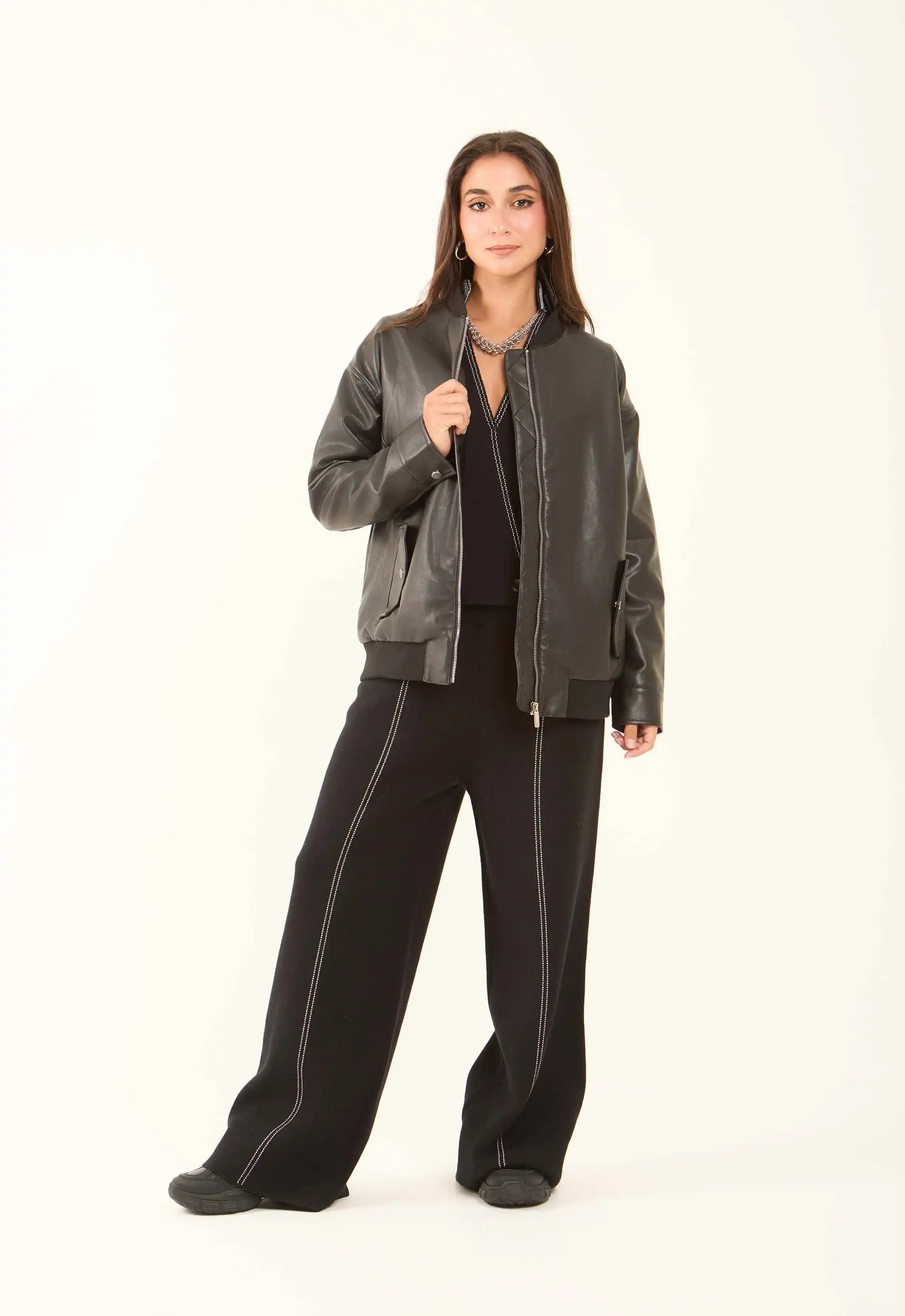 Faux-Leather Bomber Jacket