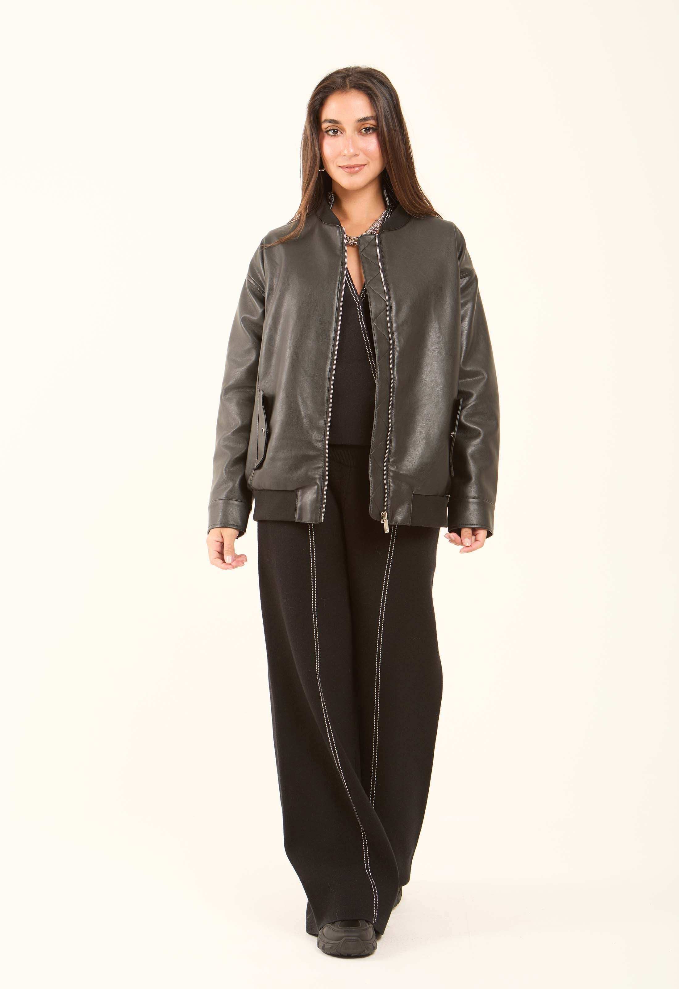 Faux-Leather Bomber Jacket