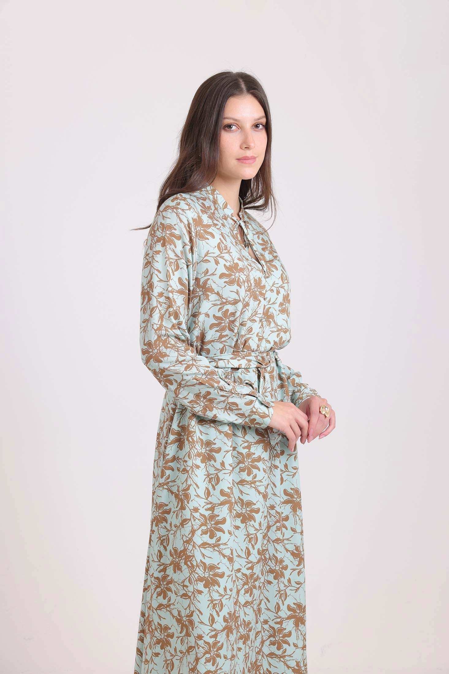 Floral Maxi Dress with Lace-Up Neck